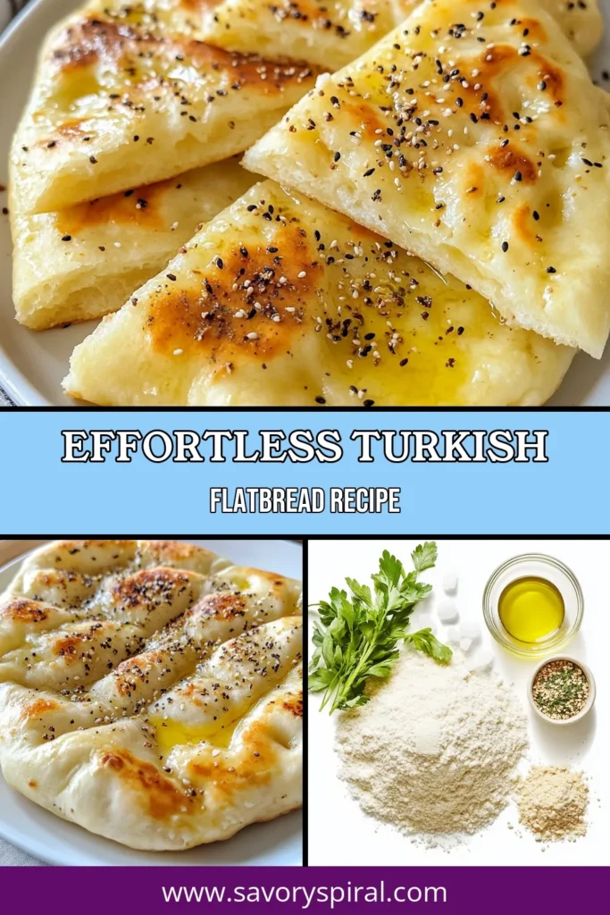 Discover the joy of making No-Knead Flatbread with this simple Turkish Flatbread Recipe! This Easy Flatbread requires minimal effort and only a few ingredients like all-purpose flour and olive oil. Perfect for dipping or enjoying on its own, this Homemade Flatbread will impress your friends and family. Try adding sesame seeds or za'atar for a flavorful twist. Save this recipe for your next meal! #TurkishFlatbread #NoKneadFlatbread #EasyFlatbread #HomemadeFlatbread