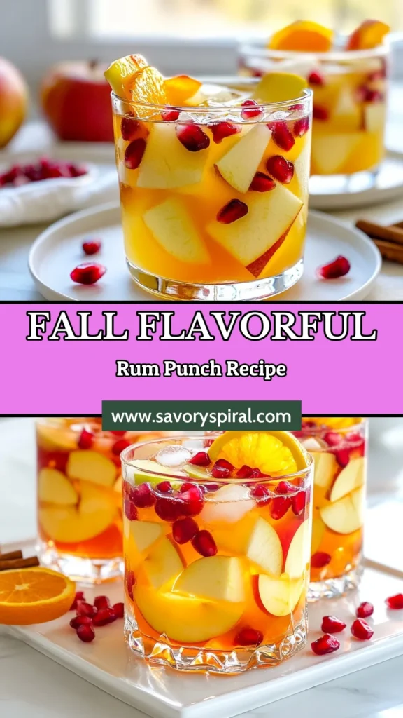 Elevate your fall gatherings with this delightful harvest rum punch! This easy fall fruit punch recipe combines spiced apple cider, pomegranate juice, and a hint of ginger for a festive holiday drink everyone will love. Perfect for celebrations, this refreshing pomegranate juice cocktail is a must-try. Serve it chilled with vibrant garnishes for a stunning presentation. Save this recipe for your next event! #HarvestRumPunch #FallFruitPunch #SpicedAppleCiderPunch #FestiveDrink
