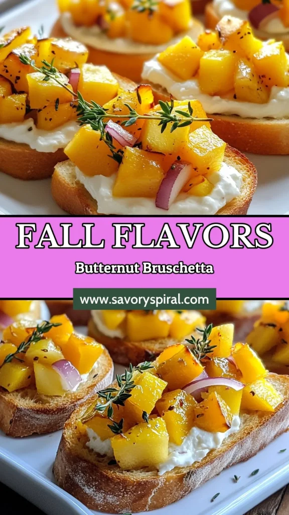 Savor the flavors of fall with this delicious butternut squash bruschetta featuring a delightful apple goat cheese appetizer. Perfect for gatherings, this roasted vegetable bruschetta combines tender butternut squash and crisp apple on toasted French baguette toppings. This fall appetizer recipe is easy to make and sure to impress your guests. Try it today and elevate your appetizer game! #ButternutSquashBruschetta #FallAppetizer #RoastedVegetableBruschetta #AppleGoatCheese