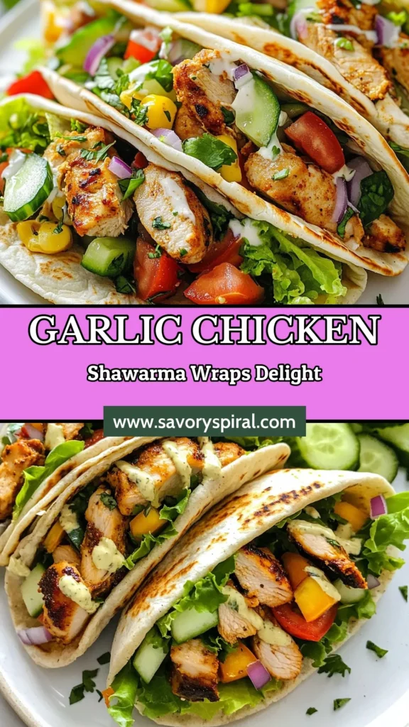 Looking for a delicious and easy shawarma recipe? Try these Garlic Chicken Shawarma Wraps! Made with tender marinated chicken thighs and served in warm pita, they're perfect for a quick lunch or dinner. Drizzle with garlic sauce for an authentic Mediterranean taste. This recipe showcases flavorful Chicken Shawarma Wraps that are sure to impress. Save and share for your next cooking adventure! #GarlicChickenShawarma #EasyShawarmaRecipe #MediterraneanChickenWraps #GarlicSauceWraps