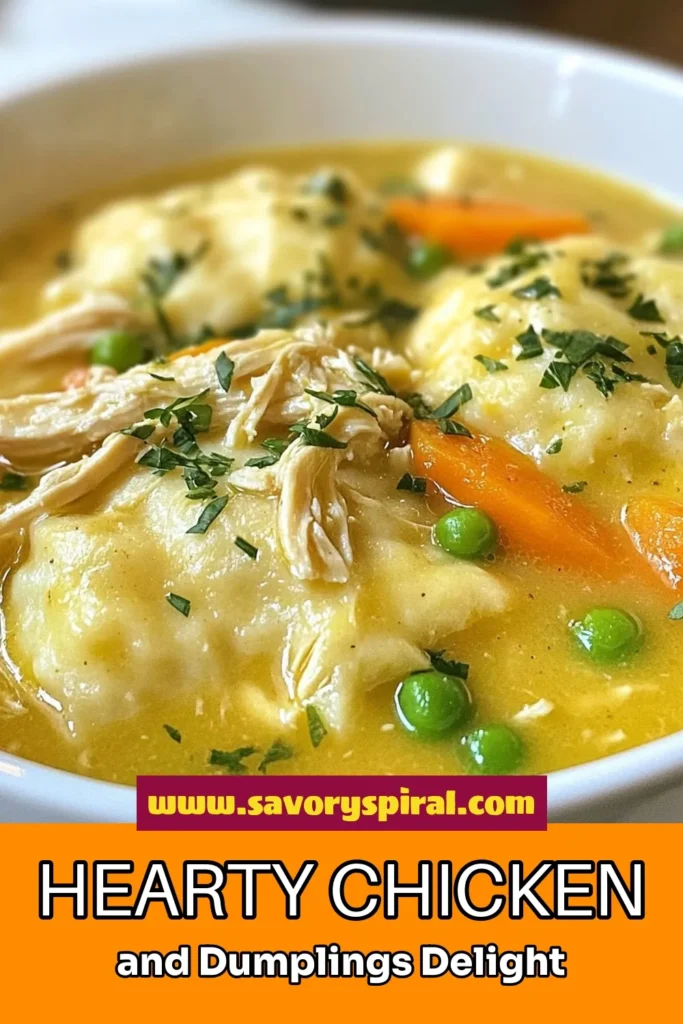 Warm up with this comforting chicken and dumplings recipe that's perfect for family dinners. Using rotisserie chicken, this homemade dumplings recipe is a must-try for easy chicken stew lovers. The slow cooker option makes meal prep a breeze! Enjoy tender dumplings floating in a rich broth that's full of flavor. Ready to savor this classic dish? Save this recipe now! #ChickenAndDumplings #HomemadeDumplings #ComfortFood #EasyRecipes