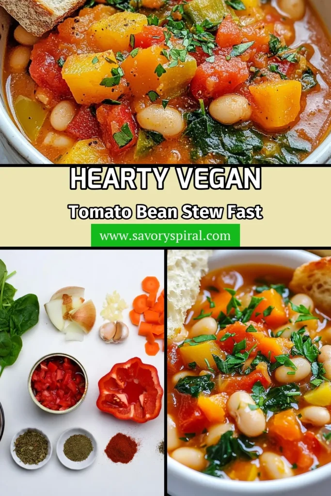 Discover the deliciousness of this Vegan Tomato White Bean Stew, a healthy vegan stew recipe that is perfect for any meal. This plant-based tomato soup is not only quick to prepare but also features nutritious ingredients like white beans and fresh spinach. Whether you're looking for an easy white bean recipe or a quick vegetarian stew, this vibrant dish is a must-try. Save this recipe for your next cooking adventure! #VeganRecipes #HealthyEating #PlantBased #VegetarianCooking