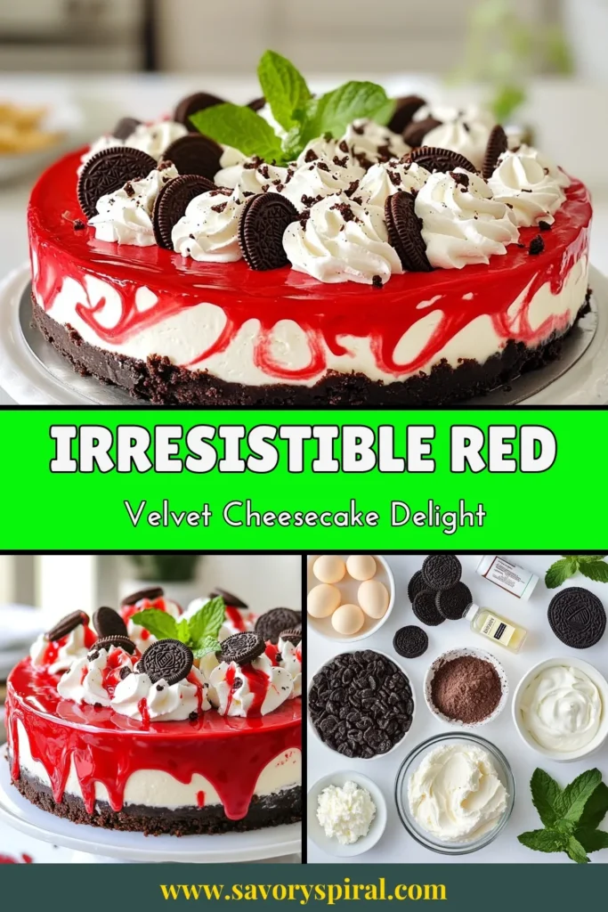 Indulge in a deliciously creamy Red Velvet Oreo Cheesecake that’s a showstopper for any occasion! This easy cheesecake dessert features a sweet Oreo crust and a rich filling infused with red velvet flavor. Perfect for dessert lovers, this Oreo cheesecake recipe will impress your guests. Make it a part of your red velvet dessert recipes collection and get ready to wow! Save this recipe and try it today! #RedVelvetCheesecake #OreoDessert #CheesecakeRecipe #DessertIdeas