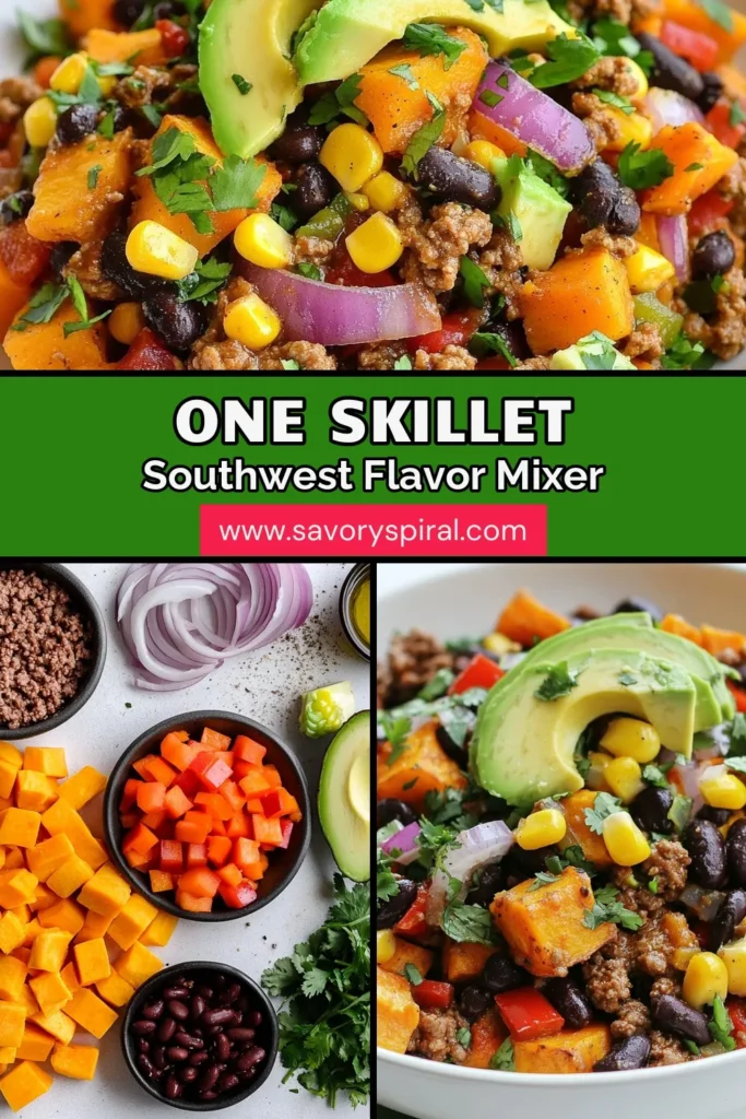 Looking for a delicious and healthy dinner option? Try this Southwest Beef Sweet Potato Skillet! Packed with flavor, this ground beef skillet combines sweet potatoes, black beans, and bell peppers, seasoned perfectly with chili powder. It’s a fantastic addition to your sweet potato recipes and a great example of healthy skillet meals. Make this easy recipe tonight and enjoy a hearty meal. Save this for later! #SouthwestBeefSkillet #HealthySkilletMeals #SweetPotatoRecipes #ChiliPowderRecipes