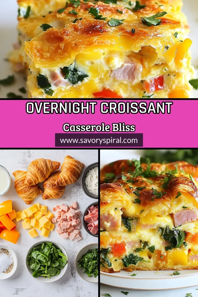 Discover the joy of a fluffy croissant breakfast casserole with this easy overnight breakfast casserole recipe! Perfect for busy mornings, this savory croissant dish features layers of buttery croissants, cheesy Gruyère, and fresh veggies. Just assemble, refrigerate overnight, and bake for a delicious baked croissant egg casserole. Don’t miss out—try this recipe today and impress your family! #BreakfastIdeas #CasseroleRecipes #CroissantRecipes #EasyRecipes