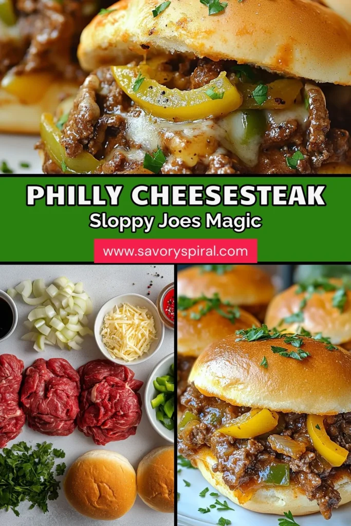Craving a delicious twist on a classic? Try these Philly Cheesesteak Sloppy Joes! This easy sloppy joe recipe brings together ground beef recipes and savory flavors to create homemade cheesesteak sandwiches your family will love. Perfect for quick dinner ideas, this dish combines tender steak, melted provolone, and fresh veggies. Add this recipe to your dinner lineup now! #PhillyCheesesteak #SloppyJoes #EasyDinner #GroundBeefRecipes