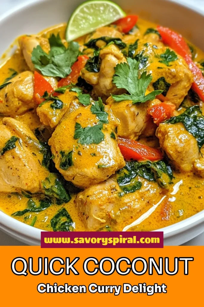 Discover the delightful flavors of this Minute Coconut Chicken Curry! This quick chicken curry recipe combines tender chicken, creamy coconut milk, and vibrant veggies for a healthy chicken curry recipe that’s perfect for busy weeknights. Enjoy the richness of Thai curry with coconut milk in just 25 minutes. Whip up this easy coconut curry tonight and tantalize your taste buds! Save this recipe now for your next meal! #CoconutChickenCurry #QuickChickenCurry #EasyCoconutCurry #HealthyChickenCurry