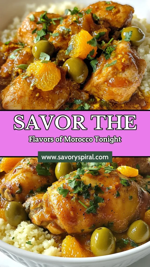 Discover a delightful twist on traditional flavors with this Moroccan Chicken Orange Tagine recipe. Perfectly combining spices with juicy chicken thighs and the sweet zing of oranges, this dish brings Moroccan chicken stew to your dinner table. With the addition of olives, it takes classic orange chicken recipes to new heights. Try this easy tagine recipe for a satisfying meal. Save this Moroccan chicken tagine recipe for a special occasion! #MoroccanChicken #TagineRecipes #ChickenTagineWithOlives #OrangeChickenRecipes