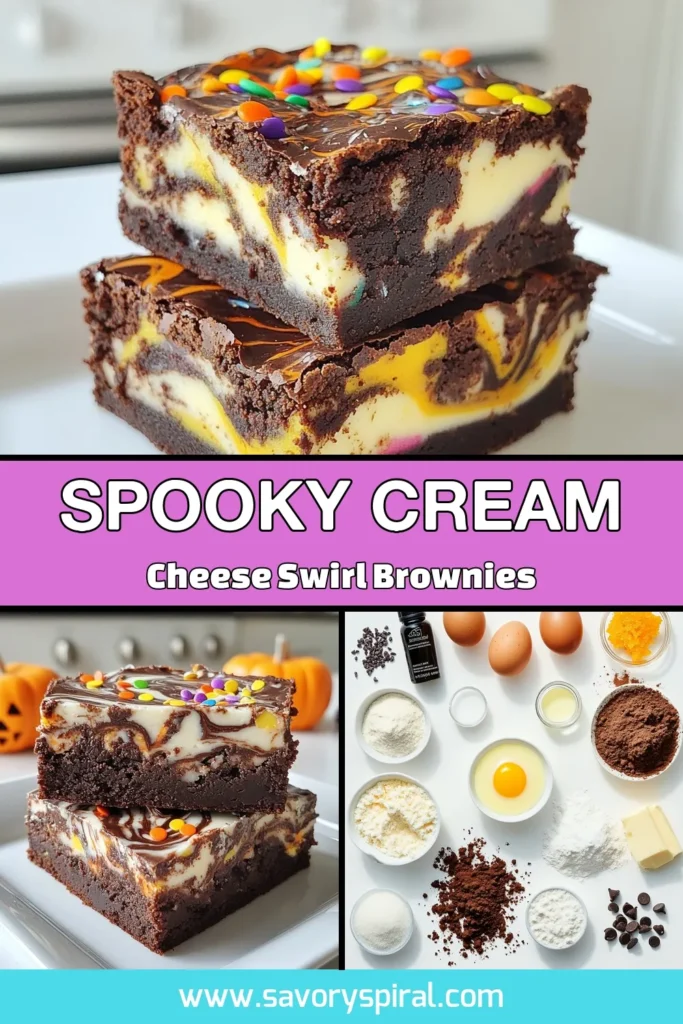 Bake these delicious Halloween Cream Cheese Swirl Brownies for your next spooky gathering! This Halloween brownies recipe combines rich chocolate brownies with cream cheese for a creamy, festive treat that is a must-try. Perfect for any Halloween celebration, these cream cheese swirl brownies are an easy way to impress guests. Don't miss out on these fun spooky dessert ideas—save this recipe for your holiday baking! #HalloweenBrownies #SpookyDesserts #FestiveTreats #CreamCheeseBrownies