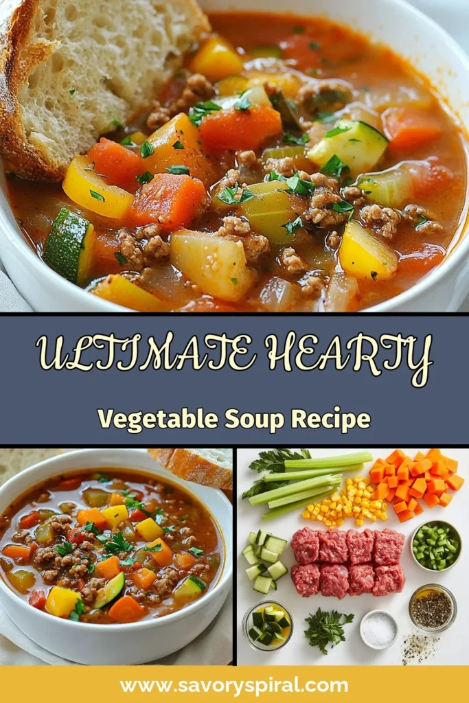 Warm up with this Hearty Hamburger Vegetable Soup, a perfect blend of flavors and nutrition! This cozy Hamburger soup recipe features ground beef, fresh vegetables, and wholesome ingredients for a healthy soup with vegetables. Ideal for family dinners or meal prep, this comfort food soup recipe is sure to please everyone. Ready in just 45 minutes, it's perfect for any occasion! Save this recipe now! #HeartyVegetableSoup #HamburgerSoupRecipe #GroundBeefSoup #ComfortFood