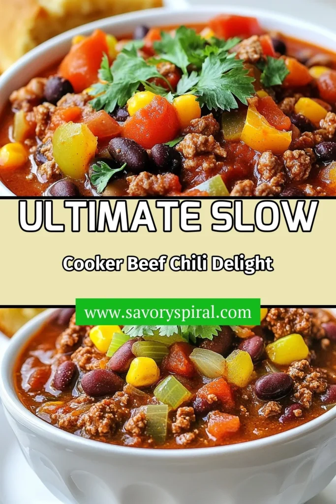 Discover the ultimate slow cooker beef chili recipe that's perfect for cozy nights! This hearty chili recipe combines tender ground beef, beans, and spices for the best slow cooker chili experience. Enjoy a simple, easy beef chili that’s rich in flavor. It's a chili with beans recipe everyone will love. Save this easy recipe for your next gathering! #SlowCookerBeefChili #HeartyChili #EasyBeefChili #ChiliWithBeans