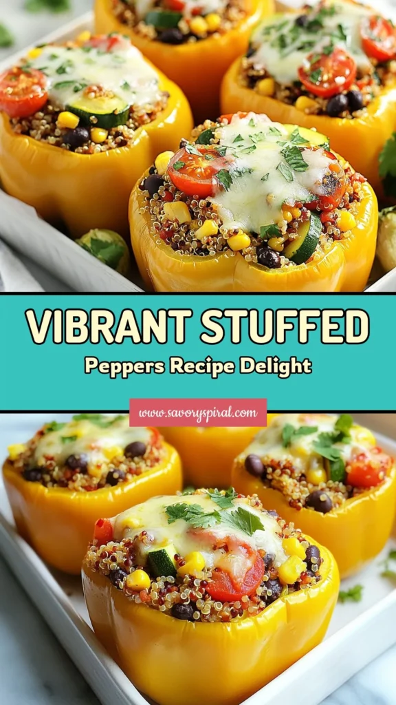 Discover this delicious stuffed bell peppers recipe featuring colorful veggie stuffed peppers that are not only visually appealing but also packed with nutrients. These healthy quinoa stuffed peppers combine black beans, corn, and fresh veggies for a satisfying vegetarian bell pepper recipe. Perfect for a quick weeknight dinner, this easy stuffed peppers with cheese is sure to impress. Save this recipe for a nutritious twist on dinner! #StuffedBellPeppers #HealthyRecipes #VegetarianCooking #EasyDinnerRecipes