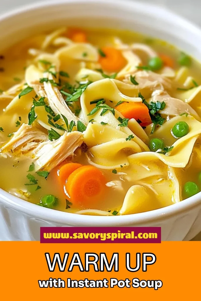 Warm up with this delightful Instant Pot chicken noodle soup! This cozy chicken soup recipe combines rotisserie chicken and fresh veggies for a comforting meal that's ready in no time. Perfect for busy weeknights, it's an easy chicken noodle soup that the whole family will love. Try this quick Instant Pot recipe, and don't forget to save this for your next cooking adventure! #InstantPotRecipes #ChickenNoodleSoup #ComfortFood #QuickMeals