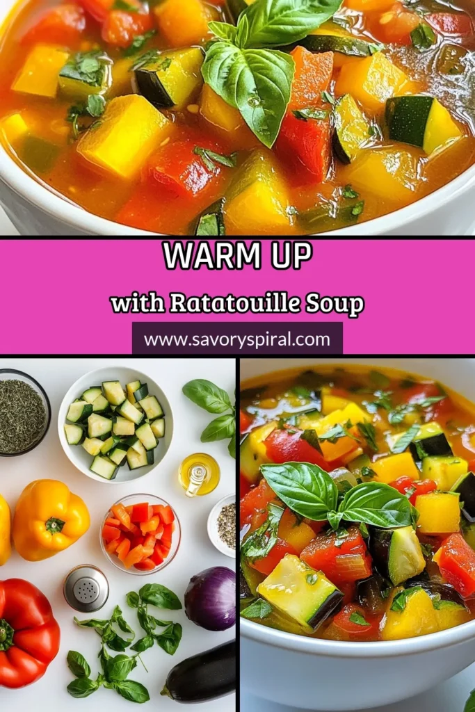 Discover the delicious and healthy ratatouille soup recipe that brings the flavors of the Mediterranean to your bowl! This easy ratatouille soup combines fresh vegetables like eggplant, zucchini, and bell peppers for a nutritious meal. Perfect for cozy nights, this vegetable soup recipe is a great way to enjoy a wholesome dish. Make it tonight and savor the goodness! Save for later! #RatatouilleSoup #VegetableSoupRecipes #HealthyRatatouille #MediterraneanVegetableSoup