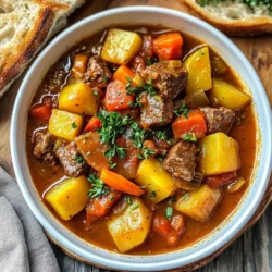 - Beef chuck (2 lbs, cut into 1-inch cubes) - Olive oil (2 tablespoons) - Onion (1 large, diced) - Garlic (3 cloves, minced) - Paprika (2 tablespoons, sweet) - Caraway seeds (1 tablespoon) - Potatoes (4 medium, diced) - Carrots (3 medium, sliced) - Bell pepper (1, diced) - Beef broth (4 cups, low sodium) - Diced tomatoes (1 can, 14 oz, undrained) - Tomato paste (2 tablespoons) - Salt and pepper to taste - Fresh parsley (for garnish) Gathering your ingredients is the first step to making German goulash. You want to start with high-quality beef chuck. This cut is perfect because it becomes tender and flavorful during cooking. The olive oil helps in browning the meat, adding depth to the dish. Next, you need a large onion. Diced onions create a base flavor that enhances the whole goulash. Minced garlic adds a nice kick. For seasonings, sweet paprika is key. It gives the goulash its rich color and unique taste. Caraway seeds add an earthy note that pairs well with the beef. The veggies are essential too. Potatoes and carrots bring heartiness. The diced bell pepper adds color and sweetness. Finally, the liquids make everything come together. Low-sodium beef broth is a must for depth. Diced tomatoes add acidity and sweetness. Tomato paste thickens the mix and boosts the flavor. Don’t forget salt and pepper for seasoning, and fresh parsley for a beautiful finish! {{ingredient_image_1}} - Browning the Beef in the Pot Start by heating 2 tablespoons of olive oil in a large pot over medium-high heat. Once the oil is hot, add 2 lbs of beef chuck, cut into 1-inch cubes. Cook the beef in batches, making sure to brown it on all sides. This step adds a deep flavor to your goulash. - Removing the Beef for Later Steps Once the beef is browned, remove it from the pot and set it aside. This allows you to build layers of flavor with the next steps. - Cooking the Onions until Translucent In the same pot, add 1 large diced onion. Sauté for about 5 minutes until the onions turn translucent. This process softens the onions and enhances their sweetness. - Adding Garlic and Sautéing Next, stir in 3 minced garlic cloves. Sauté them for another minute until fragrant. The aroma will fill your kitchen and make your mouth water. - Adding Paprika and Caraway Seeds Now, add 2 tablespoons of sweet paprika and 1 tablespoon of caraway seeds to the pot. Stir for 1-2 minutes. This step releases the spices' flavors, making the goulash rich and aromatic. - Mixing in the Vegetables and Diced Tomatoes Bring back the browned beef to the pot. Then, add 4 medium diced potatoes, 3 sliced carrots, and 1 diced bell pepper. Next, pour in 4 cups of low-sodium beef broth and 1 can of undrained diced tomatoes. Mix everything together. - Simmering the Goulash for Tenderness Season with salt and pepper to taste. Bring the pot to a boil, then reduce the heat to low. Cover and let it simmer for about 1.5 to 2 hours. This slow cooking makes the beef tender and the flavors meld beautifully. - Garnishing Before Serving Taste the goulash and adjust the seasoning if needed. If it’s too thick, add more broth or water. Once ready, ladle the goulash into bowls. Garnish with fresh parsley for a pop of color. Serve with crusty bread for dipping. Enjoy your delicious German goulash! Browning the beef is key. This step adds deep flavor. Heat olive oil in your pot. Cook the beef in batches. Let it get nice and brown. This caramelization brings out the best taste. Adjusting seasonings is also important. After cooking, taste your goulash. Add more salt or pepper if needed. You can also add a little more paprika for extra flavor. Don’t be afraid to experiment! For the best results, use a Dutch oven. This pot holds heat well. It helps cook the goulash evenly. A regular pot works too, but a Dutch oven is best. Simmering is where the magic happens. I recommend simmering for at least 1.5 hours. This time makes the beef tender. Stir occasionally to avoid sticking. The longer it simmers, the better the flavor! Serve your goulash in deep bowls. Crusty bread is a must! It’s perfect for dipping. For a nice touch, garnish with fresh parsley. This adds color and freshness. A sprig on top makes your dish look beautiful. Enjoy every bite! Pro Tips Brown the Beef Well: Ensure the beef is browned thoroughly in batches; this will enhance the depth of flavor in your goulash. Use Fresh Ingredients: Opt for fresh vegetables and herbs whenever possible to elevate the taste and presentation of your goulash. Adjust Seasoning Gradually: Taste your goulash as it simmers, adjusting salt and pepper in small increments for perfect seasoning. Let It Rest: After cooking, allow the goulash to sit for a few minutes before serving; this helps the flavors meld beautifully. {{image_2}} You can make German goulash with different meats. If you want a change, try pork. It adds a sweet flavor. Chicken is another great option. It cooks faster and keeps the dish light. For a meatless meal, choose beans or lentils. They soak up all the tasty juices. Germany has many regions, and each has its own twist on goulash. In the south, you might find some spicy sausage mixed in. The north may use more potatoes and less meat. Each area loves its spices, too. Some regions add bay leaves or juniper berries for extra depth. You can pair goulash with many sides. Crusty bread is a classic choice. It soaks up the sauce well. Noodles or rice also work nicely. For toppings, try sour cream or a sprinkle of cheese. A bit of fresh parsley adds color and flavor. - Best Practices for Refrigerating Leftovers: After you serve your goulash, let it cool down. Place it in an airtight container. This keeps the flavors fresh and prevents spills. - Duration for Safe Storage: Store your goulash in the fridge for up to three days. If you keep it longer, the taste may change. - How to Properly Freeze German Goulash: To freeze, let the goulash cool first. Transfer it into freezer-safe bags or containers. Be sure to leave some space at the top. This allows for expansion. - Reheating Techniques for Best Results: When you’re ready to eat, thaw the goulash overnight in the fridge. Heat it slowly on the stove until it’s warm. Stir often to ensure even heating. - Creative Ways to Repurpose Leftovers: You can use leftover goulash in many ways. Make a hearty goulash soup by adding more broth. Or, create a tasty goulash pasta bake with some cheese. - Recipes to Use with Leftover Goulash: Try making goulash quesadillas. Spread the goulash on a tortilla, add cheese, and grill until crispy. You can also use it as a filling for stuffed peppers. German goulash is made from simple, hearty ingredients. The main ones are: - 2 lbs beef chuck, cut into 1-inch cubes - 2 tablespoons olive oil - 1 large onion, diced - 3 cloves garlic, minced - 2 tablespoons sweet paprika - 1 tablespoon caraway seeds - 4 medium potatoes, diced - 3 medium carrots, sliced - 1 bell pepper, diced - 4 cups low-sodium beef broth - 1 can (14 oz) diced tomatoes, undrained - 2 tablespoons tomato paste - Salt and pepper to taste - Fresh parsley for garnish Each ingredient adds flavor and texture. The beef chuck gives a rich taste. Paprika brings warmth and color. Caraway seeds add a hint of spice. Potatoes and carrots make it filling. This mix creates a comforting dish that warms the soul. Cooking German goulash takes about 2 hours and 15 minutes. Here’s the breakdown: - Prep time: 20 minutes - Cooking time: 1.5 to 2 hours First, brown the beef and sauté the veggies. Then, simmer the mixture until the beef is tender. Stir occasionally to prevent sticking. The long cooking time allows flavors to meld together nicely. You want the meat to be soft and the veggies to be cooked through. Yes, you can make German goulash in advance! Here are some tips: - Prepare the goulash up to two days ahead. - Cool it completely before storing. - Store in an airtight container in the fridge. When you’re ready to serve, just reheat it on the stove. You might need to add a splash of broth or water. This dish actually tastes better after resting, as the flavors deepen. German goulash is not very spicy. It has a warm flavor from paprika and caraway seeds. However, you can adjust the spice level: - For more heat, add some cayenne pepper. - Consider using hot paprika instead of sweet paprika. Taste as you go! Everyone’s spice tolerance is different, so make it your own. Whether you like it mild or spicy, German goulash is sure to satisfy your cravings. German goulash is a hearty dish made with simple ingredients and warming flavors. We explored key items like beef chuck, paprika, and onions, which bring depth to the meal. The cooking process is straightforward, ensuring you get tender meat and rich seasoning. I shared tips on flavor enhancement and serving styles to elevate your goulash. Don't forget to try variations with different proteins and sides. Enjoy making this dish, and experiment with leftovers for new meals!