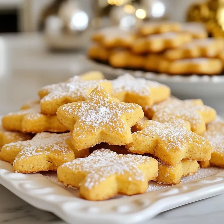 To make these delicious pumpkin pie shortbread cookies, gather the following items: - 1 cup unsalted butter, softened - ½ cup powdered sugar - 1 teaspoon vanilla extract - 2 cups all-purpose flour - 1 teaspoon cornstarch - ½ teaspoon baking powder - ¾ teaspoon ground cinnamon - ¼ teaspoon ground nutmeg - ¼ teaspoon ground ginger - ¼ teaspoon ground cloves - Pinch of salt - ¾ cup pumpkin puree - 1 cup additional powdered sugar for dusting (optional) Choose quality ingredients for the best cookies. Look for: - Butter: Select unsalted butter, fresh and creamy. - Pumpkin puree: Pick pure pumpkin, not pie filling. Check for color and texture. - Spices: Use fresh spices for vibrant flavor. Smell them to ensure potency. - Flour: Use all-purpose flour from a trusted brand. Check for clumps or moisture. You can tweak some ingredients to fit your needs: - Butter: Use coconut oil for a dairy-free option. - Powdered sugar: Try making your own by blending granulated sugar. - Flour: Substitute with gluten-free flour mix if needed. - Spices: Use pumpkin pie spice mix if you want a shortcut. Adjust to taste. {{ingredient_image_1}} To start, gather your ingredients. You need unsalted butter, powdered sugar, vanilla extract, flour, cornstarch, baking powder, spices, salt, and pumpkin puree. 1. Cream the butter and sugar: In a large bowl, mix the softened butter and ½ cup of powdered sugar. Blend until the mix is light and fluffy. 2. Add vanilla: Pour in the vanilla extract and mix until it combines well with the butter-sugar blend. 3. Mix dry ingredients: In another bowl, whisk together the flour, cornstarch, baking powder, cinnamon, nutmeg, ginger, cloves, and salt. Make sure to combine these well. 4. Combine wet and dry: Gradually stir the dry mix into the creamed mixture. Mix until just combined. 5. Fold in pumpkin: Gently fold in the pumpkin puree. Keep mixing until the dough is smooth and well blended. Chilling the dough helps the cookies keep their shape during baking. 1. Divide the dough: Split the dough in half. 2. Shape into logs: Roll each half into a log about 2 inches in diameter. 3. Wrap and chill: Wrap each log in plastic wrap. Place them in the refrigerator for at least 2 hours. This step makes the dough firm and easier to slice. Now, it’s time to bake! 1. Preheat oven: Set your oven to 350°F (175°C). 2. Prepare baking sheet: Line a baking sheet with parchment paper. 3. Slice the dough: After chilling, take the logs out of the fridge. Slice each log into ¼-inch thick rounds. 4. Arrange on sheet: Place the slices on the baking sheet, leaving about 1 inch between each. 5. Bake: Put the baking sheet in the oven. Bake for 12-15 minutes. The edges should turn lightly golden. 6. Cool the cookies: After baking, let the cookies cool on the sheet for 5 minutes. Then, transfer them to a wire rack to cool completely. 7. Dust with sugar: If you like, sprinkle some powdered sugar on top before serving. To get the perfect cookie texture, cream the butter and sugar well. This step adds air and makes the cookies light. Use softened butter, not melted, for the best result. Make sure to chill the dough. This makes it easier to slice and keeps the cookies from spreading too much while baking. One common mistake is not measuring ingredients correctly. Always use a kitchen scale or measuring cups. Another mistake is overmixing the dough after adding flour. Mix just until combined to keep the cookies tender. Lastly, don’t skip the chilling step. It helps the cookies maintain their shape. These cookies shine on their own, but you can add a few fun touches. Dust them with extra powdered sugar for a sweet finish. Serve them with a warm drink like cider or coffee. You can also pair them with a scoop of vanilla ice cream for a delightful dessert. Pro Tips Chill the Dough Properly: Make sure to refrigerate the dough for at least 2 hours. This helps the cookies maintain their shape during baking. Use Fresh Spices: For the best flavor, opt for freshly ground spices instead of pre-ground. This will enhance the aromatic profile of the cookies. Perfectly Slice the Logs: Use a sharp knife to slice the dough into even rounds. This ensures uniform baking and a consistent look for your cookies. Experiment with Toppings: Feel free to get creative! Try adding crushed nuts, chocolate chips, or a drizzle of caramel for an extra special touch. {{image_2}} You can change the flavor of your pumpkin pie shortbread cookies easily. For a chocolate twist, add 1 cup of mini chocolate chips to the dough. The chocolate pairs well with the warm spices. If you love nuts, try adding chopped pecans or walnuts. These nuts will give your cookies a nice crunch and flavor. If you need a gluten-free option, you can substitute the all-purpose flour. Use a gluten-free flour blend instead. Make sure the blend has xanthan gum for better texture. You can also use almond flour for a nutty taste. This will keep the cookies soft yet delicious. You can also add seasonal ingredients to your cookies. Chopped dried cranberries or raisins can add a sweet and tart flavor. For a festive crunch, mix in some chopped pecans. You can even drizzle a bit of caramel on top after baking for a fun treat. These small changes can make your cookies unique for any holiday gathering. To keep your pumpkin pie shortbread cookies fresh, store them in an airtight container. Use parchment paper between the layers to prevent sticking. This method keeps them soft and tasty. You can also line the container with a slice of bread. The bread helps keep the cookies moist. If you want to save cookies for later, freezing is a great option. First, let the cookies cool completely. Then, place them in a single layer on a baking sheet. Freeze them for about an hour. After that, transfer the cookies to a freezer-safe bag. Remove as much air as possible. This way, they can last up to three months in the freezer. When stored properly, pumpkin pie shortbread cookies can last about a week at room temperature. In the freezer, they can stay good for around three months. Always check for any signs of spoilage before eating. If they smell off or look different, it's best to toss them out. Enjoy the sweet taste of fall for as long as you can! Yes, you can use pumpkin pie spice. It combines cinnamon, nutmeg, ginger, and cloves. Use about 2 to 3 teaspoons for great flavor. This can save time and simplify your baking. If you love the spice mix, it adds a warm touch to your cookies. Just remember, every spice blend is a bit different, so taste as you go. You will know the cookies are done when the edges turn lightly golden. It usually takes about 12 to 15 minutes at 350°F (175°C). Keep an eye on them, as ovens can vary. Let them cool on the sheet for 5 minutes before moving them to a rack. This helps them firm up, making them easier to handle. These cookies pair well with many things. You can serve them with a warm cup of tea or coffee. They also taste great with a scoop of vanilla ice cream. For a festive touch, add whipped cream or a drizzle of caramel sauce. You can even serve them with fresh fruit for a nice balance. Enjoy exploring different pairings! You now have all the info you need to bake amazing cookies. We covered ingredients, from selecting fresh options to substitutions. You learned step-by-step instructions for dough prep, chilling, and baking. I shared tips for the best texture and common mistakes to dodge. Plus, we explored fun variations and how to store your treats. In the end, cookie-making is simple and fun. Keep experimenting, and enjoy your delicious results!