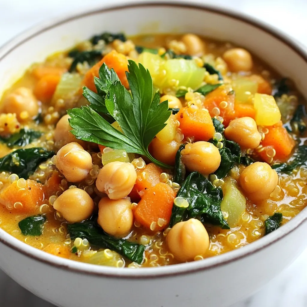 High-protein soup is a dish packed with protein-rich ingredients. These soups often include beans, lentils, and grains like quinoa. They are not only filling but also tasty. A great example is the hearty chickpea and quinoa stew. This stew combines chickpeas with quinoa for a protein boost. High-protein soups offer many benefits. They help build and repair muscles. Protein also keeps you full longer. This means you may eat less later. Soups are also great for hydration. The broth adds water to your diet. Plus, they are easy to make and customize. You can add your favorite veggies and spices. This makes every bowl unique! The hearty chickpea and quinoa stew is full of nutrients. Here’s a breakdown of its key ingredients: - Chickpeas: Provide protein and fiber. - Quinoa: Offers complete protein and essential amino acids. - Spinach: Packed with vitamins A and C. - Carrots and celery: Add vitamins and crunch. - Olive oil: Supplies healthy fats. One serving of this stew has about 15 grams of protein. It also has healthy fiber, which is good for digestion. Enjoying this soup can help you meet your nutritional goals. {{ingredient_image_1}} - 1 cup cooked chickpeas (canned or boiled) - 1/2 cup quinoa, rinsed - 4 cups vegetable broth - 1 medium onion, diced - 2 cloves garlic, minced - 1 carrot, diced - 1 celery stalk, diced - 1 cup spinach, roughly chopped - 1 teaspoon cumin powder - 1 teaspoon paprika - 1 tablespoon olive oil - Salt and pepper to taste - Fresh parsley for garnish 1. In a large pot, heat the olive oil over medium heat. 2. Add the diced onion, carrot, and celery. Sauté for about 5-7 minutes until the veggies soften. 3. Stir in the minced garlic. Cook for another minute until it smells great. 4. Add the rinsed quinoa to the pot with the vegetable broth. Stir well. 5. Bring the mix to a boil. Reduce the heat to a simmer. Add the cooked chickpeas, cumin, and paprika. Cook for 15-20 minutes until the quinoa is done. 6. Turn off the heat. Fold in the chopped spinach and let it wilt. 7. Season with salt and pepper to taste. 8. Serve warm in bowls and sprinkle with fresh parsley. - Prep Time: 10 minutes - Total Time: 30 minutes - Servings: 4 This hearty chickpea and quinoa stew is packed with protein and flavor. It's easy to make and great for any meal. You get a mix of textures and tastes that keep you satisfied. Enjoy this soup as a filling lunch or dinner option! When you choose high-protein ingredients, look for beans, lentils, and quinoa. These foods are great sources of protein. For example, chickpeas pack a punch in protein and fiber. They will fill you up and keep you satisfied. You can also try adding chicken, turkey, or fish for extra protein. Always use fresh vegetables, like spinach, carrots, and onions, to boost flavor and nutrition. To make your soup full of flavor, start by sautéing your veggies. Heat olive oil in a pot and add diced onions, carrots, and celery. Cook them until they are soft. This step adds depth to your soup. Next, add garlic for a fragrant kick. When you add your broth, let it simmer. This allows the flavors to blend nicely. Don’t rush the simmering process; give it time to develop a rich taste. To give your soup a delightful texture, consider adding grains or nuts. Quinoa is a fantastic choice and cooks quickly. It adds a nice bite and helps thicken your soup. You can also mix in greens like spinach or kale. They not only add color but also provide a pleasant crunch. Finally, for a creamy texture, consider blending a portion of the soup. This creates a smooth base while keeping some chunks for interest. Pro Tips Use Fresh Ingredients: Fresh vegetables and herbs enhance the flavor of your stew. Try to use seasonal produce for the best taste. Adjust the Spices: Feel free to adjust the amount of cumin and paprika according to your taste. A pinch of cayenne pepper can add a nice kick! Make it Creamy: For a creamier texture, add a splash of coconut milk or a dollop of yogurt when serving. Store Leftovers Properly: This stew keeps well in the fridge for up to 3 days. Reheat gently on the stove, adding a bit of water if needed. {{image_2}} Vegetarian and vegan soups can be rich in protein. Start with ingredients like lentils, beans, and tofu. These options add great texture and taste. For a hearty dish, try my Hearty Chickpea & Quinoa Stew. Chickpeas and quinoa pack in protein and fiber. You can also use black beans or kidney beans. They add a nice flavor and boost the protein. If you follow a keto diet, you need low-carb soups. A great choice is a creamy cauliflower soup. Use heavy cream and cheese to keep the carbs low. Add chicken or shrimp for extra protein. You can also try a sausage and cabbage soup. The meat adds flavor and protein. Use low-sodium broth to keep it healthy. Spicy soups wake up your taste buds! Think about a spicy tortilla soup. Include chicken, beans, and corn for protein. Add jalapeños for heat and flavor. Another option is a spicy lentil soup. Use red lentils, which cook quickly. Season with cumin and chili powder for a kick. These soups are filling and satisfying. After enjoying your high-protein soup, let it cool first. This step helps keep flavors fresh. Pour the soup into airtight containers. Make sure to leave some space at the top for expansion when freezing. Label each container with the date. This way, you’ll know how long it’s stored. For freezing, divide the soup into smaller portions. This makes reheating easier. Use freezer-safe containers or bags for best results. When you want to eat, thaw the soup overnight in the fridge. You can also use the microwave for quick thawing. Reheat the soup on the stove over medium heat. Stir often to avoid burning. If the soup seems thick, add a splash of broth or water. High-protein soups can last in the fridge for about three to four days. If stored properly, they remain safe to eat. In the freezer, they can last for up to three months. However, the taste and texture may change over time. For the best flavor, try to eat the soup within the first month. You can boost protein in your soup by adding beans or lentils. Chickpeas are great for flavor and protein. You can also use cooked chicken or turkey for meat lovers. Adding Greek yogurt or cottage cheese can add creaminess and protein too. Consider nuts or seeds for a crunchy topping. These options not only increase protein but also add texture. The best beans for soups include chickpeas, black beans, and kidney beans. Lentils are also excellent because they cook quickly and blend well. Each type adds its own flavor and texture. For a creamy soup, try white beans. They break down during cooking and thicken the soup. Using a mix of these legumes creates a hearty and nutritious dish. Yes, high-protein soups are perfect for meal prep. They store well in the fridge and freeze nicely. Prepare a big batch, then divide it into servings. Use airtight containers for best results. Soups like chickpea and quinoa stew can last up to five days in the fridge. When frozen, they can last for three months. Just reheat and enjoy! High-protein soups offer great taste and many health benefits. We explored what makes them nutritious, as well as a tasty chickpea and quinoa stew. I shared tips on selecting ingredients and cooking techniques to enhance flavor. You can also try different variations, whether you're vegetarian, keto, or looking for something spicy. Finally, learn how to store and reheat your soups for the best flavor. High-protein soups are easy to make and a smart choice for your meals. Enjoy creating and experimenting with these delicious recipes!