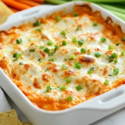 This high-protein buffalo chicken dip uses simple, tasty items. Here’s what you need: - 2 cups cooked chicken, shredded - 1 cup Greek yogurt - 1/2 cup cream cheese, softened - 1/2 cup buffalo sauce (adjust to taste) - 1 cup shredded mozzarella cheese - 1/4 cup chopped green onions - 1 teaspoon garlic powder - 1/2 teaspoon onion powder - Salt and pepper to taste Each ingredient serves a purpose. The chicken adds protein. Greek yogurt gives creaminess and more protein. Cream cheese makes it rich. Buffalo sauce brings that spicy kick. The mozzarella melts beautifully. Green onions add fresh flavor. Garlic and onion powder enhance the taste. Finally, salt and pepper balance everything. I prefer certain brands for the best results. For chicken, look for options like Perdue or Tyson. They provide great flavor and texture. For Greek yogurt, Fage or Chobani are my go-to choices. They have a thick, creamy texture. When it comes to cream cheese, Philadelphia is a classic choice. Their cream cheese blends well and tastes great. For buffalo sauce, Frank's RedHot is a favorite for its perfect heat level. Finally, for mozzarella, try Sargento or BelGioioso for high quality and rich flavor. You can easily adapt this dip for various diets. For a lighter version, use low-fat cream cheese and yogurt. If you need a dairy-free option, try cashew cream or dairy-free cream cheese. For a vegan version, use shredded jackfruit instead of chicken. You can also use a plant-based yogurt. Just make sure it’s thick enough to hold the dip together. If you're gluten-free, all the ingredients listed are safe! Always check labels to ensure they're gluten-free. {{ingredient_image_1}} 1. Start by preheating your oven to 350°F (175°C). This step is key for a good bake. 2. Grab a large mixing bowl. Add the shredded chicken, Greek yogurt, and softened cream cheese. 3. Pour in the buffalo sauce, garlic powder, onion powder, salt, and pepper. Mix it all well. 4. Now, gently fold in the shredded mozzarella and chopped green onions. Save some for later. 5. Transfer this creamy mixture to a baking dish. Spread it out evenly to ensure even cooking. 1. Sprinkle the reserved mozzarella and green onions on top of the dip. This will add a nice finish. 2. Place the baking dish in your preheated oven. Bake for 25-30 minutes. 3. Watch for bubbling and a golden top. This means your dip is ready! 4. Once done, take it out and let it cool a bit before serving. - Make sure your cream cheese is softened. This helps the dip mix smoothly. - Don’t skip the stirring step. Mixing well helps all flavors blend. - Keep an eye on the baking time. Overbaking can make the dip dry. - For a creamier dip, add a bit more Greek yogurt. This keeps it rich and tasty. You can make this dip lighter and still tasty. Swap cream cheese for more Greek yogurt. This change cuts calories and boosts protein. You can also use low-fat cheese. Adjust the buffalo sauce for less heat if needed. Adding veggies, like chopped spinach or bell peppers, is a great idea, too. Making this dip in advance is easy. Just prepare the mix without baking. Store it in the fridge for up to two days. When you are ready to serve, bake it at 350°F for 25-30 minutes. It will still taste fresh and delicious. Serve the dip warm for the best flavor. Pair it with crunchy dippers like carrot sticks, celery, or tortilla chips. You can also use pita chips for a fun twist. Top with fresh parsley for a pop of color. This makes it look great and adds a fresh taste. Pro Tips Adjust the Heat: If you prefer a milder dip, reduce the amount of buffalo sauce or use a milder variety. Conversely, for extra heat, add more sauce or some crushed red pepper flakes. Make it Ahead: This dip can be prepared a day in advance. Simply mix all the ingredients, store it in the refrigerator, and bake it just before serving. Cheese Variations: Experiment with different cheeses such as cheddar or pepper jack for added flavor. Mixing cheeses can enhance the overall taste of the dip. Serving Suggestions: Offer a variety of dippables like sliced cucumbers, bell peppers, or whole-grain crackers to cater to different tastes and dietary preferences. {{image_2}} To make this dip keto-friendly, swap the Greek yogurt with full-fat sour cream. This change cuts carbs while keeping the dip creamy. You can also use chicken thighs instead of chicken breast. They add more fat and flavor. Lastly, choose a low-carb buffalo sauce to keep the dip within keto limits. This dip is naturally gluten-free if you use gluten-free buffalo sauce. Always check the sauce label for hidden gluten. Serve the dip with gluten-free dippers like carrot sticks or celery. Tortilla chips made from corn are also a great choice. Want to mix it up? Add a splash of ranch seasoning to the dip. It gives a nice twist and extra flavor. You can also toss in some diced jalapeños for a spicy kick. For a smoky taste, try adding some smoked paprika. Mixing in a bit of shredded cheddar cheese can create a rich layer of flavor. You can store leftover Buffalo Chicken Dip in an airtight container. Let it cool first. Place the dip in the fridge. It will stay good for about three days. If you want to keep it longer, consider freezing it. To reheat, take the dip out of the fridge. Place it in a baking dish. Cover it with foil and bake at 350°F (175°C) for 15-20 minutes. Stir halfway through to heat evenly. If it’s frozen, thaw it in the fridge overnight before reheating. For freezing, use a freezer-safe container. You can also use freezer bags. Make sure to remove as much air as possible. Label the container with the date. This dip can stay frozen for up to three months. When you’re ready to eat it, just thaw and reheat! Yes, you can use canned chicken. It saves time and is easy to use. Just drain and shred the chicken before mixing it into the dip. This option works well for busy days. The flavor may differ a bit, but it still tastes great! To add heat, use more buffalo sauce. You can also add diced jalapeños or cayenne pepper. If you like it really spicy, try adding hot sauce or crushed red pepper flakes. Adjust the spice level to fit your taste. Remember to mix well after adding! Buffalo Chicken Dip pairs well with many dippables. Here are some options: - Carrot sticks - Celery sticks - Tortilla chips - Pita chips You can also serve it with crackers or sliced baguette. For a fresh touch, add garnished parsley on top! This article covered key ingredients, step-by-step instructions, and useful tips for making Buffalo Chicken Dip. High-protein ingredients and brand recommendations ensure you use quality products. We discussed how to adapt the recipe for special diets and offered variations for keto and gluten-free needs. Storage and reheating tips help keep your dip fresh. Remember, you can personalize your dip with different flavors. Enjoy this dish at your next gathering, knowing it’s easy to make and share.