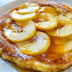 - 3 large eggs - 1 cup whole milk - 1 cup all-purpose flour - 1 teaspoon vanilla extract - 2 tablespoons sugar - 1/2 teaspoon salt - 1 teaspoon ground cinnamon - 2 medium apples (such as Granny Smith), peeled, cored, and thinly sliced - 2 tablespoons unsalted butter - Powdered sugar for dusting - Maple syrup for serving Using fresh, tart apples like Granny Smith gives the best flavor. If you prefer sweeter apples, try Fuji or Honeycrisp. You can swap all-purpose flour with a gluten-free mix if needed. For a dairy-free option, use almond or oat milk. If you want less sugar, cut back on the added sugar. You will need a cast-iron skillet or an oven-safe baking dish. Make sure it's large enough for the pancake to rise. Use a large mixing bowl for the batter and a whisk to combine everything smoothly. A measuring cup and spoons will help you get the right amounts. Don't forget an oven mitt for handling the hot skillet! {{ingredient_image_1}} Start by setting your oven to 425°F (220°C). This high heat helps the pancake puff up. While the oven warms, place a cast-iron skillet inside. Heating the skillet is key to a crispy edge. Next, grab a large bowl. In it, whisk together three large eggs, one cup of whole milk, and one cup of all-purpose flour. Add one teaspoon of vanilla extract, two tablespoons of sugar, half a teaspoon of salt, and one teaspoon of ground cinnamon. Keep mixing until the batter is smooth. This batter is light and airy, which makes the pancake fluffy. Carefully take the hot skillet out of the oven. Add two tablespoons of unsalted butter to it. Swirl the pan until the butter melts completely. This step adds flavor and prevents sticking. Pour your batter into the skillet, spreading it evenly. Now, take two medium apples, peel, core, and slice them thin. Arrange the apples on the batter in a circular way. Return the skillet to the oven and bake for 20-25 minutes. Watch for the pancake to puff up and turn golden-brown around the edges. When done, take it out and let it cool for a minute. Slice it up and dust with powdered sugar. Serve with warm maple syrup for a sweet finish. Enjoy your delicious Apple Cinnamon German Pancake! To get that perfect fluff, start with room temperature eggs. Cold eggs make a dense pancake. Whisk the eggs until they are light and frothy. This helps add air to your batter. Use a hot skillet to bake the pancake. It puffs up when it hits the heat. Bake it just right! Keep an eye on it. The edges should be golden-brown and the center puffed. Serve your pancake warm for the best taste. Dust it lightly with powdered sugar. A drizzle of warm maple syrup adds sweetness. You can also add whipped cream for a treat. Pair it with fresh fruit like berries or bananas. If you like nuts, sprinkle some chopped pecans or walnuts on top. One big mistake is opening the oven too soon. This can cause your pancake to fall flat. Make sure your skillet is hot enough before pouring in the batter. Don't skip the butter; it adds flavor and helps with browning. Lastly, avoid overmixing your batter. Stir just until blended to keep it light and fluffy. Pro Tips Use Room Temperature Ingredients: Allow your eggs and milk to come to room temperature before mixing to ensure a smoother batter and better rise. Don’t Overmix the Batter: Mix until just combined to maintain the pancake’s light and fluffy texture. Overmixing can lead to a dense pancake. Choose the Right Apples: Use tart apples like Granny Smith for a nice contrast against the sweetness of the pancake and syrup. Serve Immediately: This pancake is best enjoyed fresh from the oven when it's still fluffy. It deflates as it cools, so serve right away! {{image_2}} You can easily change up the flavors in your apple cinnamon German pancake. While apples are a classic choice, you can use other fruits too. Try sliced pears for a sweet twist. Berries work well, too. Blueberries and raspberries can add a tangy contrast. Just remember to chop the fruit into small pieces. This helps them cook evenly in the batter. If you need a gluten-free pancake, swap the all-purpose flour. Use a gluten-free flour blend instead. Make sure it has a good mix of starch and protein. This will help keep the pancake fluffy. You may want to add a bit of xanthan gum. This helps mimic the texture of gluten. To make a vegan version, replace the eggs and milk. Use flaxseed meal for eggs. Mix 1 tablespoon of flaxseed meal with 2.5 tablespoons of water. Let it sit for five minutes until it thickens. For the milk, use almond milk or oat milk. Both will keep the pancake moist. Use coconut oil instead of butter to coat the skillet. Enjoy a delicious vegan treat! After enjoying your apple cinnamon German pancake, let it cool first. Place any leftovers in an airtight container. You can keep it in the fridge for up to three days. This keeps it fresh and ready for later. To reheat, you can use an oven or a microwave. For the oven, preheat it to 350°F (175°C). Place the pancake on a baking sheet and cover it with foil. Heat for about 10-15 minutes. If using a microwave, put a slice on a plate and heat for 30-60 seconds. If you want to save some for later, freezing works well. Slice the pancake and wrap each piece tightly in plastic wrap. Then, place the wrapped slices in a freezer bag. You can freeze it for up to two months. When you’re ready to eat, thaw it in the fridge overnight before reheating. A German pancake, also known as a Dutch baby, is a large, fluffy pancake. It puffs up in the oven and has a custard-like texture. This pancake uses simple ingredients like eggs, milk, and flour. The baking process makes it rise and form a golden edge. You can serve it with fruit, syrup, or powdered sugar. Yes, you can use other types of apples. While Granny Smith apples work great, feel free to try Honeycrisp or Fuji. Each apple type offers a unique flavor and sweetness. Just remember to slice them thinly to ensure even cooking. Mixing different apples can add depth to the taste. To make the pancake crispy, use a hot skillet. Preheat your cast-iron skillet before adding the batter. Melt butter in the hot pan to coat the bottom. This helps the edges become crispy as it bakes. Also, avoid overmixing the batter; it should be smooth but not too airy. This guide covers making a delicious German pancake. We explored key ingredients, tips for substitutions, and essential equipment. I shared step-by-step instructions, along with tricks to perfect your pancake's fluffiness. We also looked at serving ideas, various fruit additions, and storage tips. In the end, enjoy experimenting with flavors and techniques. The perfect pancake is just a recipe away. Don't hesitate to try new things!