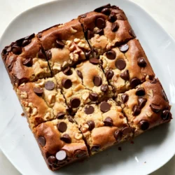 - 1 cup (2 sticks) unsalted butter - 1 ½ cups packed brown sugar - ½ cup granulated sugar - 2 large eggs - 2 teaspoons vanilla extract - 2 cups all-purpose flour - 1 teaspoon baking powder - ½ teaspoon baking soda - ½ teaspoon salt - 1 cup chocolate chips (milk or dark) - ½ cup chopped walnuts (optional) For the best flavor, always use unsalted butter. It allows you to control the salt in your recipe. Choose high-quality chocolate chips, as they bring richness to your blondies. To make your blondies even more special, try adding mix-ins. Here are some fun ideas: - Chopped pecans or almonds for extra crunch. - Dried fruit like cranberries or cherries for a sweet twist. - A scoop of peanut butter or almond butter for a nutty flavor. You can also switch up the flavor with different extracts. Almond or maple extract can provide a unique taste that pairs well with the brown butter. {{ingredient_image_1}} To start, preheat your oven to 350°F (175°C). This temperature helps the blondies bake evenly. Next, take a 9x13 inch baking pan. You can grease it with butter or cooking spray. Alternatively, line it with parchment paper for easy removal later. Both methods work well, but parchment paper makes lifting the blondies out much easier. Now, let's brown the butter. In a medium skillet, melt 1 cup of unsalted butter over medium heat. Keep stirring often. After a few minutes, the butter will start to foam. Watch closely as it turns a golden brown color. This process takes about 5-7 minutes. Remove it from heat and let it cool for a few minutes. Brown butter adds a rich taste to your blondies, making them special. In a large mixing bowl, combine the brown butter with 1 ½ cups of packed brown sugar and ½ cup of granulated sugar. Mix them until smooth. Next, add 2 large eggs one at a time, stirring well after each addition. Then, mix in 2 teaspoons of vanilla extract. In a separate bowl, whisk together 2 cups of all-purpose flour, 1 teaspoon of baking powder, ½ teaspoon of baking soda, and ½ teaspoon of salt. Gradually add this dry mix to the wet ingredients. Stir until just combined; avoid over-mixing. Finally, fold in 1 cup of chocolate chips. You can also add ½ cup of chopped walnuts if you like. This gives a nice crunch to your blondies. To get the right texture in your chewy brown butter blondies, mixing is key. Start by mixing the brown butter with the sugars until smooth. This step helps to create a rich flavor and a nice chewy texture. Mix the eggs in one at a time. Make sure to blend well after each addition. This ensures even mixing and helps the blondies rise. Also, pay attention to your ingredient temperatures. Use room temperature eggs for better mixing. Cold eggs can make the batter lumpy. Room temperature eggs blend smoothly, which creates a better batter. One common mistake is over-mixing the batter. Once you add the dry ingredients, mix just until combined. Over-mixing can lead to tough blondies. You want them chewy and soft, so be gentle. Also, watch your baking time. Check the blondies at 20 minutes. Look for lightly golden edges. A toothpick should come out with a few moist crumbs, not wet batter. If it comes out clean, they may be overbaked. Trust your instincts and keep an eye on them! Pro Tips Brown the Butter Carefully: Ensure you keep an eye on the butter as it browns, stirring constantly to avoid burning. The nutty aroma and golden color are key to achieving the perfect flavor. Don't Over-Mix: When combining the wet and dry ingredients, mix just until combined. Over-mixing can lead to tough blondies instead of the desired chewy texture. Use Quality Chocolate: Choose high-quality chocolate chips for the best flavor. Whether you prefer milk or dark chocolate, good chocolate enhances the overall taste of the blondies. Cool Before Cutting: Allow the blondies to cool completely in the pan before cutting. This helps them set and makes it easier to achieve clean, even squares. {{image_2}} You can change the flavor of your blondies easily. Swap vanilla extract for almond extract for a nutty twist. Maple extract also adds a rich taste that pairs well with brown butter. You can also try different types of chocolate. Use white chocolate chips for a sweet, creamy flavor. Dark chocolate gives a deeper taste that balances the sweetness. If you're looking for gluten-free options, use almond flour or a gluten-free flour blend. This keeps the blondies chewy and delicious. For a vegan version, replace the eggs with flax eggs or applesauce. Use coconut oil instead of butter for a rich flavor. These swaps let everyone enjoy blondies, no matter their diet. To keep your chewy blondies fresh, store them in an airtight container. This will help them stay soft and delicious. You can use a glass or plastic container with a tight lid. If you stack the blondies, place parchment paper between layers to avoid sticking. Store them at room temperature for up to four days. If you want longer storage, consider freezing them. To freeze your blondies, first, let them cool completely. Then cut them into squares. Wrap each piece tightly in plastic wrap. Place the wrapped blondies in a freezer-safe bag. Remove as much air as possible before sealing. They can stay in the freezer for up to three months for the best quality. To thaw, place them in the fridge overnight or leave them at room temperature for a couple of hours. Enjoy them warm or at room temperature! Yes, you can use salted butter. However, it changes the flavor. Salted butter adds salt to the recipe. This can make the blondies taste different. If you use salted butter, skip the added salt in the recipe. Unsalted butter is best for control over salt levels. It also allows the sweet flavors to shine more. You can tell blondies are done by checking the edges. They should be lightly golden. The center may look soft but not wet. A toothpick test works well. Insert it into the center. If it comes out with a few moist crumbs, they are done. If it comes out clean, they may be overbaked. Yes, you can use granulated sugar instead. The blondies will be less rich. You can also mix brown sugar and granulated sugar. This gives a nice balance. Other options include coconut sugar or maple sugar. These will change the flavor slightly. Always consider the texture and taste when substituting. In this blog post, I covered how to make delicious blondies. We explored key ingredients, including the importance of butter and chocolate quality. You learned the step-by-step process, from browning the butter to mixing the perfect batter. I shared tips on texture, common mistakes, and creative variations. For storage, we discussed keeping your blondies fresh and freezing them for later use. With this knowledge, you can create your own tasty treats! Enjoy baking and experimenting with flavors to make each batch unique.