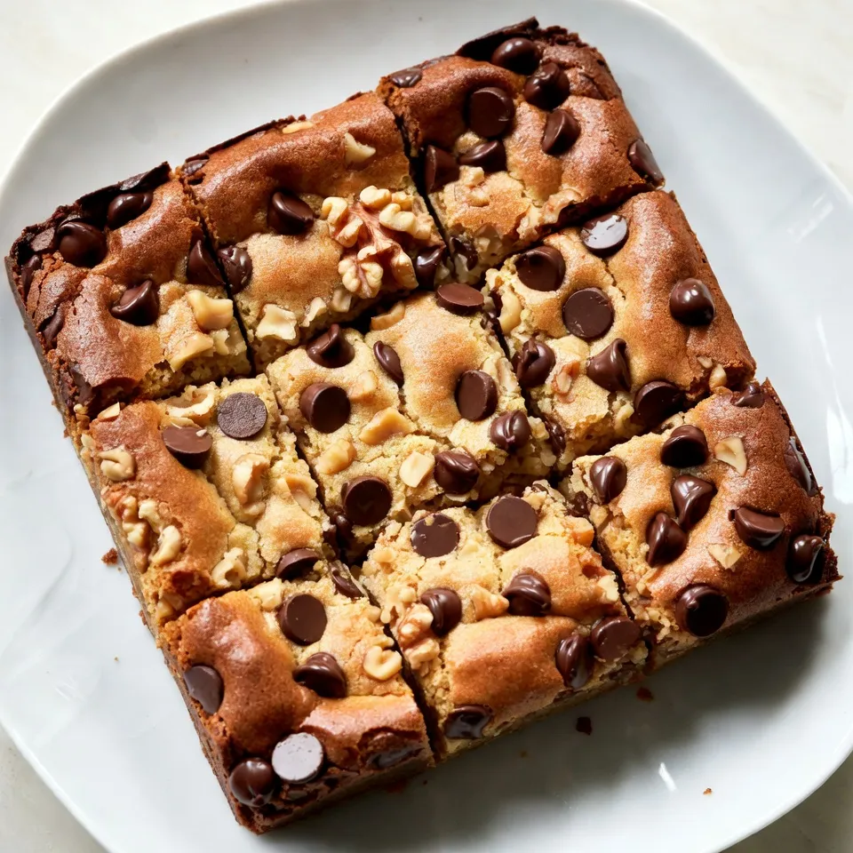 - 1 cup (2 sticks) unsalted butter - 1 ½ cups packed brown sugar - ½ cup granulated sugar - 2 large eggs - 2 teaspoons vanilla extract - 2 cups all-purpose flour - 1 teaspoon baking powder - ½ teaspoon baking soda - ½ teaspoon salt - 1 cup chocolate chips (milk or dark) - ½ cup chopped walnuts (optional) For the best flavor, always use unsalted butter. It allows you to control the salt in your recipe. Choose high-quality chocolate chips, as they bring richness to your blondies. To make your blondies even more special, try adding mix-ins. Here are some fun ideas: - Chopped pecans or almonds for extra crunch. - Dried fruit like cranberries or cherries for a sweet twist. - A scoop of peanut butter or almond butter for a nutty flavor. You can also switch up the flavor with different extracts. Almond or maple extract can provide a unique taste that pairs well with the brown butter. {{ingredient_image_1}} To start, preheat your oven to 350°F (175°C). This temperature helps the blondies bake evenly. Next, take a 9x13 inch baking pan. You can grease it with butter or cooking spray. Alternatively, line it with parchment paper for easy removal later. Both methods work well, but parchment paper makes lifting the blondies out much easier. Now, let's brown the butter. In a medium skillet, melt 1 cup of unsalted butter over medium heat. Keep stirring often. After a few minutes, the butter will start to foam. Watch closely as it turns a golden brown color. This process takes about 5-7 minutes. Remove it from heat and let it cool for a few minutes. Brown butter adds a rich taste to your blondies, making them special. In a large mixing bowl, combine the brown butter with 1 ½ cups of packed brown sugar and ½ cup of granulated sugar. Mix them until smooth. Next, add 2 large eggs one at a time, stirring well after each addition. Then, mix in 2 teaspoons of vanilla extract. In a separate bowl, whisk together 2 cups of all-purpose flour, 1 teaspoon of baking powder, ½ teaspoon of baking soda, and ½ teaspoon of salt. Gradually add this dry mix to the wet ingredients. Stir until just combined; avoid over-mixing. Finally, fold in 1 cup of chocolate chips. You can also add ½ cup of chopped walnuts if you like. This gives a nice crunch to your blondies. To get the right texture in your chewy brown butter blondies, mixing is key. Start by mixing the brown butter with the sugars until smooth. This step helps to create a rich flavor and a nice chewy texture. Mix the eggs in one at a time. Make sure to blend well after each addition. This ensures even mixing and helps the blondies rise. Also, pay attention to your ingredient temperatures. Use room temperature eggs for better mixing. Cold eggs can make the batter lumpy. Room temperature eggs blend smoothly, which creates a better batter. One common mistake is over-mixing the batter. Once you add the dry ingredients, mix just until combined. Over-mixing can lead to tough blondies. You want them chewy and soft, so be gentle. Also, watch your baking time. Check the blondies at 20 minutes. Look for lightly golden edges. A toothpick should come out with a few moist crumbs, not wet batter. If it comes out clean, they may be overbaked. Trust your instincts and keep an eye on them! Pro Tips Brown the Butter Carefully: Ensure you keep an eye on the butter as it browns, stirring constantly to avoid burning. The nutty aroma and golden color are key to achieving the perfect flavor. Don't Over-Mix: When combining the wet and dry ingredients, mix just until combined. Over-mixing can lead to tough blondies instead of the desired chewy texture. Use Quality Chocolate: Choose high-quality chocolate chips for the best flavor. Whether you prefer milk or dark chocolate, good chocolate enhances the overall taste of the blondies. Cool Before Cutting: Allow the blondies to cool completely in the pan before cutting. This helps them set and makes it easier to achieve clean, even squares. {{image_2}} You can change the flavor of your blondies easily. Swap vanilla extract for almond extract for a nutty twist. Maple extract also adds a rich taste that pairs well with brown butter. You can also try different types of chocolate. Use white chocolate chips for a sweet, creamy flavor. Dark chocolate gives a deeper taste that balances the sweetness. If you're looking for gluten-free options, use almond flour or a gluten-free flour blend. This keeps the blondies chewy and delicious. For a vegan version, replace the eggs with flax eggs or applesauce. Use coconut oil instead of butter for a rich flavor. These swaps let everyone enjoy blondies, no matter their diet. To keep your chewy blondies fresh, store them in an airtight container. This will help them stay soft and delicious. You can use a glass or plastic container with a tight lid. If you stack the blondies, place parchment paper between layers to avoid sticking. Store them at room temperature for up to four days. If you want longer storage, consider freezing them. To freeze your blondies, first, let them cool completely. Then cut them into squares. Wrap each piece tightly in plastic wrap. Place the wrapped blondies in a freezer-safe bag. Remove as much air as possible before sealing. They can stay in the freezer for up to three months for the best quality. To thaw, place them in the fridge overnight or leave them at room temperature for a couple of hours. Enjoy them warm or at room temperature! Yes, you can use salted butter. However, it changes the flavor. Salted butter adds salt to the recipe. This can make the blondies taste different. If you use salted butter, skip the added salt in the recipe. Unsalted butter is best for control over salt levels. It also allows the sweet flavors to shine more. You can tell blondies are done by checking the edges. They should be lightly golden. The center may look soft but not wet. A toothpick test works well. Insert it into the center. If it comes out with a few moist crumbs, they are done. If it comes out clean, they may be overbaked. Yes, you can use granulated sugar instead. The blondies will be less rich. You can also mix brown sugar and granulated sugar. This gives a nice balance. Other options include coconut sugar or maple sugar. These will change the flavor slightly. Always consider the texture and taste when substituting. In this blog post, I covered how to make delicious blondies. We explored key ingredients, including the importance of butter and chocolate quality. You learned the step-by-step process, from browning the butter to mixing the perfect batter. I shared tips on texture, common mistakes, and creative variations. For storage, we discussed keeping your blondies fresh and freezing them for later use. With this knowledge, you can create your own tasty treats! Enjoy baking and experimenting with flavors to make each batch unique.