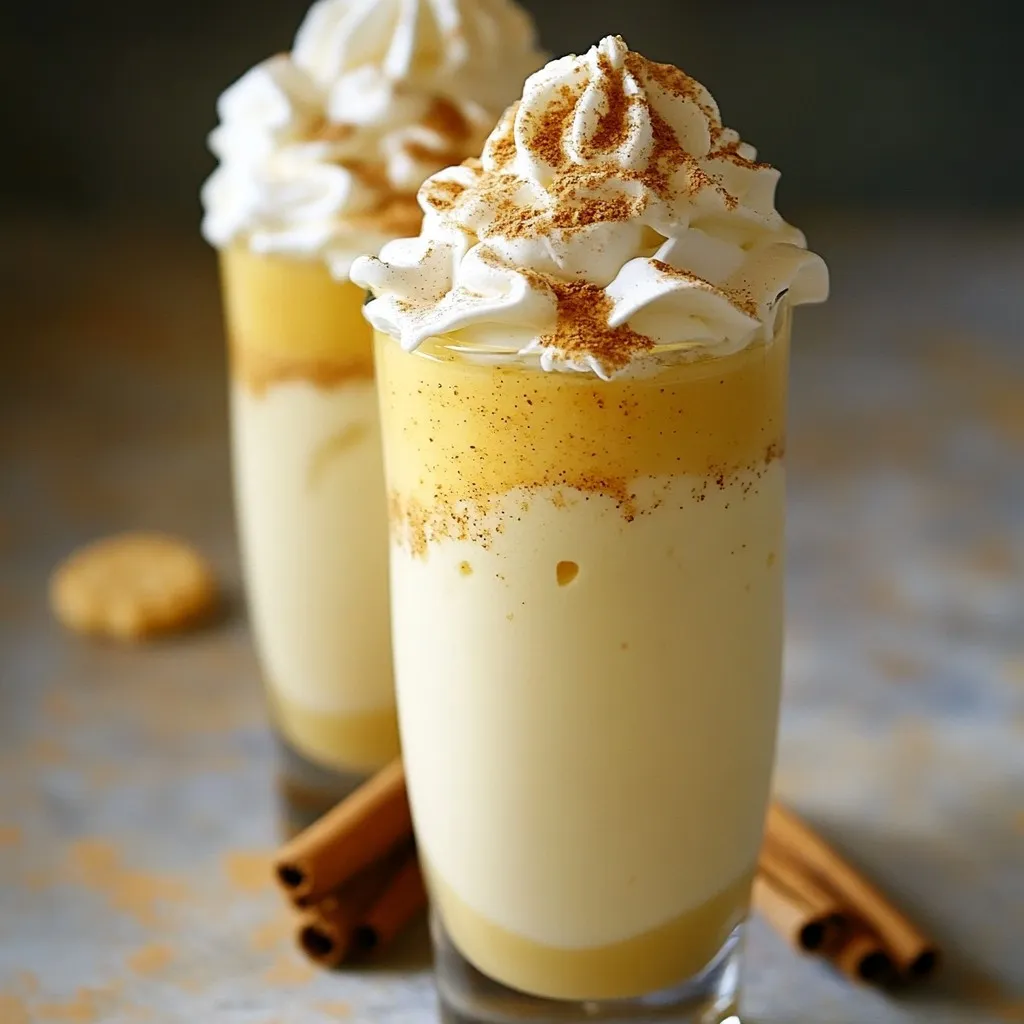 - 1 cup eggnog (store-bought or homemade) - ½ cup milk - ¼ teaspoon vanilla extract - 1 tablespoon sugar - ¼ teaspoon ground cinnamon - ¼ teaspoon ground nutmeg - 1 small sugar cookie, crushed (for garnish) - Whipped cream (for topping) - Extra cinnamon stick (for garnish, optional) Eggnog is the heart of this drink. It adds creamy richness and holiday flavor. The milk lightens the eggnog and makes it smooth. Vanilla extract gives a warm, sweet note. Sugar balances the spices and adds a touch of sweetness. Ground cinnamon and nutmeg add warmth and spice. Finally, the sugar cookie garnish brings a fun touch and a hint of crunch. If you can’t find eggnog, use a mix of milk and cream with a dash of nutmeg. For a lighter drink, use almond milk or oat milk. If you want to skip sugar, try a sugar substitute like honey or maple syrup. You can also skip the sugar cookie and use crushed gingerbread for a festive twist. {{ingredient_image_1}} 1. Grab a medium saucepan. 2. Pour in 1 cup of eggnog and ½ cup of milk. 3. Heat on low. Stir gently until warm. Do not let it boil. 4. Add ¼ teaspoon of vanilla extract, 1 tablespoon of sugar, and ¼ teaspoon each of ground cinnamon and nutmeg. 5. Stir until the sugar dissolves and spices mix well. 6. Take it off the heat. Let it cool for about 5 minutes. 7. Pour the mixture into a tall glass or a cocktail glass. 8. Top with whipped cream. 9. Garnish with crushed sugar cookie and a sprinkle of cinnamon. 10. Add a cinnamon stick if you like. - Use low heat to prevent boiling. This keeps the flavors rich. - Stir slowly to mix the spices well. This makes every sip tasty. - Let it cool a bit to avoid burning your mouth. - Choose a fun glass to make it festive. - Use fresh spices for a strong flavor punch. - Medium saucepan - Stirring spoon - Measuring spoons - Tall glass or cocktail glass - Whisk or ladle (optional for pouring) - Small plate (for crushed cookies) Serve this cocktail in tall glasses for a fun look. You can also try festive mugs. For a special touch, pair it with sweet snacks like gingerbread cookies or mini pies. This drink works well as a dessert or a holiday party treat. Make your drink pop with whipped cream on top. Add crushed sugar cookie for a crunchy flair. A sprinkle of cinnamon gives it a warm look. You can place a cinnamon stick in the glass for stirring. This simple detail adds elegance to your festive drink. Avoid boiling the eggnog and milk mix. Boiling can change the taste and texture. Make sure to dissolve the sugar fully. If not, it can leave a grainy feel. Lastly, do not skip the garnishes. They make your drink more appealing and enhance the flavor. Pro Tips Chill Your Glasses: For an extra refreshing experience, chill your cocktail glasses in the freezer for about 10 minutes before serving. Customize the Spices: Feel free to adjust the amount of cinnamon and nutmeg to your taste; adding a pinch of allspice or ginger can also enhance the flavor. Make It a Mocktail: To enjoy a non-alcoholic version, simply skip any added spirits and focus on the delicious eggnog and milk mixture. Garnish Creatively: Experiment with different toppings like chocolate shavings, caramel drizzle, or even a mini sugar cookie on a skewer for a fun twist. {{image_2}} You can switch up the base of this cocktail. Instead of eggnog, try using flavored milk. Almond or coconut milk adds a nice twist. You can also use low-fat milk for a lighter version. Play with the sugar too; use brown sugar for a richer taste. This small change can make a big difference. To make this drink non-alcoholic, simply skip any alcohol. Use extra eggnog or flavored milk. The rich flavors stand on their own. You still get a festive drink that everyone can enjoy. Top it with whipped cream and crushed cookie for the full effect. Want to give your cocktail a seasonal touch? Add a splash of peppermint extract for a fresh kick. You can also throw in some orange zest for a citrusy burst. Another option is to mix in ginger or pumpkin spice. These flavors make your drink feel more special and festive. Store any leftover Winning Sugar Cookie Eggnog Cocktail in a sealed container. Keep it in the fridge. This cocktail tastes best cold. If you want to enjoy it later, make sure to drink it within two days. If you prefer your cocktail warm, gently reheat it. Pour the cocktail into a saucepan. Heat it on low. Stir gently until it's warm but not boiling. This keeps the flavors nice and smooth. Eggnog lasts about 5-7 days in the fridge after opening. Milk can stay fresh for about a week, depending on the sell-by date. Spices like cinnamon and nutmeg remain good for months when stored in a cool, dark place. Always check for freshness before using. Yes, you can make this cocktail ahead. Just prepare it and let it cool. Store it in the fridge for up to two days. Before serving, gently reheat it on low heat. Stir well to mix everything up again. If you don’t have eggnog, you can use a few other options. Try using sweetened milk or cream. You can blend milk with some sugar and vanilla for a similar taste. Another option is to use a dairy-free eggnog made from almond or oat milk. To make a non-alcoholic version, simply skip any spirits. The base of eggnog and milk is tasty enough. You can also add a little more vanilla extract for extra flavor. Top with whipped cream and crushed cookies to keep it festive! In this blog post, we explored the key ingredients, step-by-step instructions, and handy tips for making a great cocktail. We discussed substitutes for ingredients and how to avoid common mistakes. We also shared variations, such as seasonal flavors and non-alcoholic options. Remember to follow the storage tips to keep everything fresh. You now have the tools to make your own delicious drink at home. Enjoy experimenting and impressing your friends with your skills!