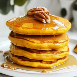 - 1 cup rolled oats - 1/2 cup pumpkin puree - 1/2 cup cottage cheese - 2 large eggs - 1/4 cup protein powder (vanilla or unflavored) - 1 tsp baking powder - 1/2 tsp pumpkin pie spice - 1/4 tsp salt - 1-2 tbsp maple syrup (optional) - Olive oil or cooking spray You need simple ingredients to make high protein pumpkin pancakes. First, rolled oats give the pancakes a hearty base. Pumpkin puree adds flavor and moisture. Cottage cheese boosts protein and keeps the pancakes fluffy. Each egg adds richness and helps bind the mix. Protein powder gives an extra protein punch. Baking powder makes the pancakes rise and stay light. Pumpkin pie spice brings warm, cozy flavors. Salt balances the sweetness. If you like, add maple syrup for a touch of sweetness. Finally, olive oil or cooking spray keeps the pancakes from sticking while cooking. With these ingredients, you can whip up a healthy breakfast that tastes great. Plus, you can easily swap or adjust ingredients based on what you have at home. {{ingredient_image_1}} Combining Ingredients Start by gathering all your ingredients. You need: - 1 cup rolled oats - 1/2 cup pumpkin puree - 1/2 cup cottage cheese - 2 large eggs - 1/4 cup protein powder - 1 tsp baking powder - 1/2 tsp pumpkin pie spice - 1/4 tsp salt - 1-2 tbsp maple syrup (optional) Add these items to a blender. Blend them until they mix well. You want a thick batter, but it should be smooth. The Importance of Smooth Consistency A smooth batter helps the pancakes cook evenly. If your batter is too thick, add a little water or milk. This will help the pancakes rise and stay fluffy. Preheating the Skillet Heat a non-stick skillet on medium heat. Use a little olive oil or cooking spray to coat the pan. This keeps the pancakes from sticking. Tips for Perfect Pancake Flipping Pour 1/4 cup of batter for each pancake. Cook until you see bubbles on top. This means it's time to flip! Use a spatula to turn them over. Cook for another 2-3 minutes until golden brown. Stacking and Drizzling Stack your pancakes high on a plate. Drizzle with maple syrup for added sweetness. You can also add a sprinkle of pumpkin pie spice for more flavor. Garnishing Ideas Top your pancakes with toasted pecans or walnuts. This adds a nice crunch. Fresh fruit like bananas or apples can also make a tasty addition. Enjoy your high protein pumpkin pancakes! - Ideal Skillet Temperature Preheat your skillet over medium heat. A hot skillet helps cook pancakes evenly. If it’s too cool, pancakes may turn out soggy. If it's too hot, they can burn. To test, sprinkle a few drops of water. If they sizzle, it’s ready. - Ensuring Even Cooking Pour 1/4 cup of batter for each pancake. This size cooks well and keeps the shape. Avoid crowding the skillet. Give each pancake space to expand. Flip only when bubbles form on top. This shows they are ready to cook on the other side. - Nutritional Highlights of Ingredients These pancakes use oats, pumpkin, and cottage cheese. Oats provide fiber for digestion. Pumpkin adds vitamins A and C. Cottage cheese gives calcium and protein. Together, they create a nutritious breakfast. - Protein Content Overview Each serving packs a protein punch. With cottage cheese and protein powder, you get about 20 grams of protein per serving. This helps keep you full longer and supports muscle health. - Maple Syrup Alternatives Want less sugar? Try honey or agave syrup. Both add sweetness without refined sugars. You can also skip syrup and enjoy the natural taste of pumpkin. - Natural Sweeteners Options Consider mashed bananas or applesauce for sweetness. Both options keep pancakes moist and tasty. You can use these instead of syrup for a healthier twist. Pro Tips Use Fresh Pumpkin Puree: For the best flavor and texture, opt for fresh pumpkin puree instead of canned. You can roast a pumpkin and puree it at home for a more vibrant taste. Adjust Sweetness to Taste: The amount of maple syrup can be adjusted based on your sweetness preference. Start with 1 tablespoon and add more if you prefer sweeter pancakes. Let the Batter Rest: Allow the pancake batter to rest for a few minutes after blending. This helps the oats absorb moisture and results in fluffier pancakes. Experiment with Toppings: Beyond maple syrup, try adding Greek yogurt, fresh fruits, or nut butter as toppings for added flavor and nutrition. {{image_2}} Vegan Pumpkin Pancakes To make these pancakes vegan, swap the eggs for flax eggs. Mix 1 tablespoon of flaxseed meal with 2.5 tablespoons of water. Let it sit for five minutes to thicken. Replace cottage cheese with silken tofu or a plant-based yogurt. These changes keep the protein high while making the pancakes egg-free. Gluten-Free Options For gluten-free pancakes, use gluten-free oats. You can also try almond flour or a gluten-free flour blend instead of rolled oats. This way, anyone can enjoy these tasty pancakes without worry. Incorporating Nuts and Seeds Adding nuts and seeds boosts nutrition and crunch. Chopped walnuts or pecans give a nice texture. You can also add chia seeds or flaxseeds for extra fiber. Mix them into the batter or sprinkle on top before cooking. Chocolate Chip Pumpkin Pancakes If you love chocolate, this option is for you. Stir in some dark chocolate chips into the batter before cooking. The chocolate melts and creates a rich, sweet treat. You can enjoy them with a drizzle of maple syrup for a perfect breakfast. Savory Versions For a savory twist, skip the maple syrup and add herbs. Try mixing in some chopped spinach or cheese into the batter. Cook as usual, and serve with avocado or a dollop of Greek yogurt. This makes for a hearty meal. Pumpkin Pancake Breakfast Sandwich To create a breakfast sandwich, stack two pancakes with your favorite fillings. Add scrambled eggs, turkey bacon, or even a slice of cheese. This makes a filling and fun breakfast option that keeps you satisfied. To keep your pancakes fresh, start with proper storage. Place any leftover pancakes in an airtight container. This method prevents them from drying out. It also keeps them safe from odors in your fridge. - Best Practices for Refrigeration: Store pancakes in the fridge for up to three days. Make sure they are completely cool before sealing. If you want to keep them longer, freezing is a great option. - Freezing Pancakes for Later Use: Lay pancakes in a single layer on a baking sheet. Freeze them for about one hour. Once firm, stack them with parchment paper in between. This way, they won't stick together. Store your stack in a freezer-safe bag for up to two months. When you're ready to enjoy your pancakes, reheating is simple. You can use a microwave or skillet to warm them up. - Microwave or Skillet Reheating: For the microwave, place one pancake on a plate and cover it with a damp paper towel. Heat for about 30 seconds. For a skillet, add a touch of olive oil and warm over medium heat for 1-2 minutes on each side. - Tips to Retain Texture: To keep pancakes fluffy, avoid overheating. If using the microwave, check often to prevent drying. If they seem dry, add a bit of maple syrup or a sprinkle of water before reheating. Yes, you can use different protein powders. I suggest sticking to vanilla or unflavored. These flavors blend well with pumpkin. If you try chocolate, it may change the pancake's taste. Just ensure the powder mixes smoothly in the batter. You can replace the eggs with a flaxseed meal or chia seeds. Mix 1 tablespoon of either seed with 2.5 tablespoons of water. Let it sit for a few minutes until it thickens. This mix works well as a binding agent. To prevent sticking, use a non-stick skillet. Lightly coat it with olive oil or cooking spray. Make sure the skillet is hot before pouring in the batter. This step helps create a nice crust on the pancakes. You know the pancakes are done when bubbles form on the surface. The edges will look set. After flipping, cook until both sides are golden brown. This usually takes 2-3 minutes per side. Yes, you can use fresh pumpkin. Cook and blend it until smooth. Make sure to drain any excess water. It may change the texture slightly, but fresh pumpkin will add a nice flavor. These pumpkin pancakes are easy to make and full of flavor. You combine simple ingredients to create a smooth batter. Cooking tips help you flip them perfectly. You can adjust sweetness and try fun variations, too. Store leftovers for later and reheat with care. Each bite offers a tasty, nutritious option. Enjoy trying new ideas with these pancakes. You’ll love how simple and delicious they can be!