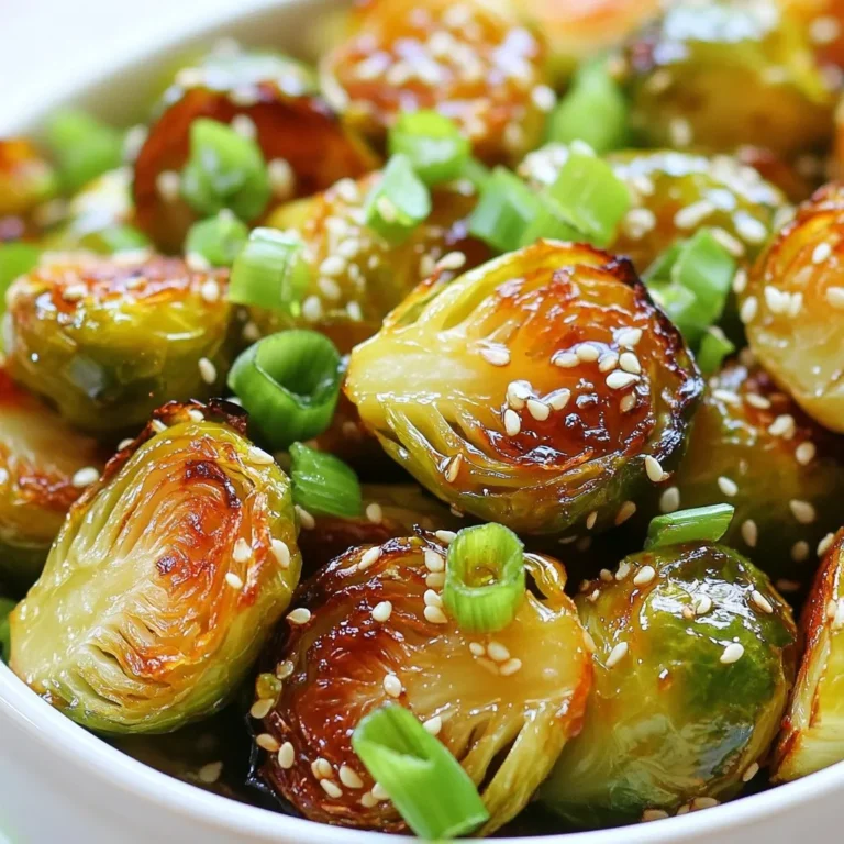 - Brussels sprouts (1 lb, trimmed and halved) - Olive oil (2 tablespoons) - Honey (2 tablespoons) - Sriracha (1 tablespoon, adjust to taste) - Garlic (2 cloves, minced) - Salt and pepper (to taste) - Sesame seeds (2 tablespoons, optional) - Green onions (for garnish) To make Honey Sriracha Brussels sprouts, you will need fresh Brussels sprouts, not frozen ones. Choose sprouts that are firm and bright green. They should be free from blemishes or yellow leaves. You’ll need olive oil to help the sprouts roast well and get that nice golden color. Honey adds a sweet touch, balancing the heat from Sriracha. Adjust the Sriracha to your taste. If you like it spicier, add more! Minced garlic gives a rich flavor that complements the sweetness and heat. Salt and pepper are key for bringing out all the flavors. If you want extra crunch, add sesame seeds. They can go on top for a lovely finish. Finally, chopped green onions make a great garnish. They add a fresh touch to the dish. Gather these ingredients, and you'll be ready to create a flavorful roasted delight! {{ingredient_image_1}} First, preheat your oven to 400°F (200°C). This heat is perfect for roasting. While it warms up, grab a baking sheet and line it with parchment paper. This step makes cleanup easy and helps the sprouts cook evenly. Next, take a large mixing bowl. Add the halved Brussels sprouts, olive oil, honey, Sriracha, minced garlic, salt, and pepper. Use your hands or a spatula to toss everything well. Make sure each sprout gets a good coat of the tasty mix. This is key to getting that awesome flavor. Now, spread the Brussels sprouts in a single layer on your baking sheet. This helps them roast nicely. Place the sheet in the hot oven. Set a timer for 20-25 minutes. Halfway through, take them out and give them a stir. This helps them cook evenly and get that golden brown color. If you like some crunch, sprinkle sesame seeds on top for the last 5 minutes. After roasting, let them cool a bit, then serve with some green onion on top for a fresh touch. Enjoy! To change the heat of your Honey Sriracha Brussels sprouts, simply modify the Sriracha. Start with one tablespoon for a mild kick. If you love spice, add more Sriracha to boost the heat. You can mix in chili flakes or fresh chilies too. This way, you can make it just right for your taste. Achieving a golden brown and tender texture is key. First, spread the Brussels sprouts in a single layer on the baking sheet. This helps them roast evenly. Stir them halfway through cooking to avoid burning. Roasting at 400°F (200°C) for 20-25 minutes gives the best results. Keep an eye on them; they should be crisp on the outside and soft inside. Sprinkling sesame seeds adds a nice crunch. Do this during the last five minutes of roasting. This timing ensures they toast without burning. Sesame seeds also bring a nutty flavor, enhancing the dish. If you love texture, don’t skip this step! Pro Tips Adjust the Spice Level: Feel free to modify the amount of Sriracha based on your spice tolerance. Start with a little and add more if you like it spicier! Even Roasting: Make sure to spread the Brussels sprouts out in a single layer on the baking sheet to ensure they roast evenly and get nice and crispy. Serving Suggestion: These Brussels sprouts make a great side dish for any meal or can be enjoyed as a snack. Pair them with a dipping sauce for extra flavor! Storage Tips: If you have leftovers, store them in an airtight container in the refrigerator for up to 3 days. Reheat in the oven for best results. {{image_2}} You can add other veggies to your Honey Sriracha Brussels sprouts. Carrots, sweet potatoes, or bell peppers work great. These veggies roast well and add more color and taste. Cut them into similar sizes as the Brussels sprouts. This way, they cook evenly. Toss them with the same honey and Sriracha mix. You get a fun mix of flavors! Want to change the sweetness or spice? Try maple syrup instead of honey. It adds a rich flavor. You can also use agave nectar for a vegan option. For a spicier kick, add more Sriracha or some red pepper flakes. You can even mix in a dash of chili paste for depth. These options let you customize the heat and sweetness to your liking. Garnishes can make your dish pop! Chopped green onions add a fresh look and taste. You can also sprinkle some crushed peanuts for crunch. A squeeze of lime juice adds brightness and balances the flavors. If you want an extra zing, try a sprinkle of feta cheese. These garnishes elevate the dish's presentation and flavor! To store leftovers, place the Brussels sprouts in an airtight container. This helps keep them fresh. Make sure they cool down before sealing. Store them in the fridge for up to three days. If you want to enjoy them later, this is the best way. Reheat the Brussels sprouts in the oven for the best texture. Set the oven to 350°F (175°C). Spread the sprouts on a baking sheet and heat for about 10-15 minutes. This helps them stay crispy. You can also use a microwave, but they may become soft. Yes, you can freeze Honey Sriracha Brussels Sprouts. Place them in a freezer-safe bag or container. Remove as much air as possible to prevent freezer burn. They can last up to three months in the freezer. When you're ready to eat them, thaw in the fridge overnight before reheating. Yes, you can use frozen Brussels sprouts. They are convenient and save time. However, frozen sprouts may have more water. This can affect the crispiness. To avoid sogginess, thaw them first and pat dry. Roasting time may also change. Keep an eye on them while cooking. These Brussels sprouts pair well with many dishes. Try them with grilled chicken or fish for protein. They also go great with rice or quinoa for a hearty meal. For a fun twist, serve them alongside tacos or a fresh salad. Their spicy-sweet flavor makes them a crowd-pleaser. To make this dish vegan, swap honey for maple syrup or agave nectar. These options keep the sweetness but are plant-based. You can also add extra veggies, like bell peppers or sweet potatoes, for more flavor. Adjust the Sriracha to your taste for the right spice level. You can create a tasty and healthy dish with Honey Sriracha Brussels sprouts. This blog covered the right ingredients, step-by-step directions, and helpful tips. Adjust the spice or add other veggies to suit your taste. Proper storage and reheating keep your meals fresh. Enjoy experimenting with these flavors, and don’t hesitate to share your creations! Cooking should be fun, so make it your own.