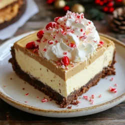 - 2 cups chocolate cookie crumbs - ½ cup unsalted butter, melted - 3 (8 oz) packages cream cheese, softened - 1 cup granulated sugar - 1 teaspoon vanilla extract - 3 large eggs - ½ cup sour cream - ½ cup brewed espresso or strong coffee, cooled - 1 cup crushed peppermint candies (plus extra for garnish) - 1 teaspoon peppermint extract - 1 cup semi-sweet chocolate chips - Whipped cream for topping To make the perfect peppermint mocha cheesecake, gather all these ingredients. Use high-quality cream cheese for a creamy texture. The chocolate cookie crumbs give it a rich flavor. Melt the unsalted butter to help bind the crust. In this recipe, the brewed espresso adds a deep coffee taste. Use strong coffee if you don't have espresso. The crushed peppermint candies will add a festive crunch. When mixing, keep your eggs at room temperature. This helps create a smooth filling. The whipped cream adds a lovely touch when serving. Make sure to have extra crushed peppermint for garnish. It gives a nice pop of color and flavor. Enjoy creating this delightful holiday treat! {{ingredient_image_1}} Set your oven temperature at 325°F (160°C). Preheating helps the cheesecake bake evenly. In a medium bowl, combine 2 cups of chocolate cookie crumbs with ½ cup of melted unsalted butter. Mix well until all crumbs are coated. Press this mixture firmly into the bottom of a 9-inch springform pan. Bake the crust for 10 minutes, then remove it from the oven and let it cool. In a large mixing bowl, beat 3 packages of softened cream cheese with an electric mixer. Mix until smooth and creamy. Gradually add 1 cup of granulated sugar while mixing. This helps the sugar blend evenly. Now, add 1 teaspoon of vanilla extract and 3 large eggs, one at a time. Mix well after each egg. Then, stir in ½ cup of sour cream, ½ cup of cooled brewed espresso, and 1 teaspoon of peppermint extract. Mix until everything is smooth. Gently fold in 1 cup of semi-sweet chocolate chips and 1 cup of crushed peppermint candies. Be careful not to overmix; you want chunks of chocolate and peppermint. Pour the cheesecake filling over the cooled crust. Bake in the preheated oven for 55-60 minutes. The edges should be set, but the center can be slightly jiggly. Once done, turn off the oven. Let the cheesecake cool inside with the door ajar for about 1 hour. After that, take it out and let it cool completely at room temperature. Cover the cheesecake and refrigerate it for at least 4 hours, or overnight for the best results. This step helps the flavors meld together. Before serving, garnish the cheesecake with whipped cream and more crushed peppermint candies on top. Enjoy your festive treat! Using room temperature ingredients is key for a smooth cheesecake. When cream cheese is cold, it can clump. Let the cream cheese sit out for about an hour. This helps it mix well with the sugar, leading to a creamy filling. Remember, no lumps mean a better texture. Baking at the right temperature is crucial. Set your oven to 325°F (160°C). Check for doneness after about 55 minutes. The edges should be firm, but the center can still jiggle a bit. If it looks too set, it might crack. Cracks happen when the cheesecake cools too fast. Let it cool slowly in the oven with the door ajar for about an hour. To make cleanup easy, use parchment paper. Line the bottom of your springform pan. This helps the cheesecake slide out easily. It also prevents sticking. Use a spatula or a knife to help separate the cheesecake from the pan. A non-stick springform pan can make this even simpler. Enjoy your dessert without the mess! Pro Tips Use Room Temperature Ingredients: Ensure your cream cheese, eggs, and sour cream are at room temperature before mixing. This helps achieve a smoother and creamier filling without lumps. Prevent Cracking: To minimize cracks on the surface of your cheesecake, bake it in a water bath. Wrap the springform pan in aluminum foil and place it in a larger pan filled with water while baking. Chill Overnight: For the best flavor and texture, let your cheesecake chill in the refrigerator overnight. This allows the flavors to meld and the cheesecake to firm up properly. Garnish Just Before Serving: To keep your whipped cream and crushed peppermint fresh, add them just before serving. This ensures they maintain their texture and appearance. {{image_2}} You can change the flavors in your peppermint mocha cheesecake. Try adding different extracts. Vanilla adds warmth, while almond brings a nutty note. Both pair well with chocolate and peppermint. You can also mix in some coffee liqueur for a deeper flavor. This little tweak can make your dessert even more exciting. The crust can change your cheesecake's taste and texture. Instead of chocolate cookie crumbs, consider graham crackers. They offer a sweet and buttery bite. If you want something nutty, use crushed nuts like almonds or pecans. Just mix them with melted butter. This change can add a whole new layer of flavor to your dessert. Toppings can make your cheesecake look stunning and add taste. Try garnishing with chocolate shavings for a rich touch. Seasonal fruits like raspberries or cherries can provide a fresh contrast. You can also sprinkle extra crushed peppermint candies on top for crunch and color. Whipped cream is a classic choice, adding creaminess and flair to each slice. To keep your peppermint mocha cheesecake fresh, store it in the fridge. Place the cheesecake in an airtight container. If you don't have one, cover it tightly with plastic wrap. This will stop it from drying out and absorbing other scents. You can freeze leftover cheesecake for later enjoyment. First, let the cheesecake cool completely. Then, slice it into pieces. Wrap each slice in plastic wrap, then place them in a freezer-safe bag or container. This keeps them fresh for up to three months. When you're ready to enjoy a slice, simply take it out and let it thaw in the fridge overnight. In the fridge, your peppermint mocha cheesecake lasts about five days. After that, it may lose some of its flavor and texture. For the best taste, try to eat it within that time. Yes, you can make this cheesecake ahead of time. It tastes even better when it chills overnight. To do this, bake the cheesecake and let it cool completely. Then, cover it tightly and place it in the fridge. This way, the flavors will blend well. You can also freeze it for longer storage. Just remember to defrost it in the fridge before serving. If you want a dairy-free option, you can use vegan cream cheese. It works well in this recipe. You might also try using silken tofu blended until smooth. This gives a nice texture, but it may change the flavor slightly. Another option is mascarpone cheese, which is rich and creamy. To reduce the sweetness, cut back on the sugar. You can use half a cup of sugar instead of a full cup. You might also use a sugar substitute like stevia or monk fruit. Remember to taste the batter as you mix. This way, you can find the right balance for your taste. Yes, you can use brewed coffee instead of espresso. The cheesecake will still taste great, but the flavor will be milder. Espresso has a stronger flavor, which adds depth to the cheesecake. If you want to mimic that, use a dark roast coffee. This will help keep the robust taste. This blog post covered how to make a Peppermint Mocha Cheesecake. We discussed key ingredients, step-by-step baking instructions, and helpful tips for a perfect dessert. You learned about customizing flavors and textures. Proper storage and FAQs ensured you have complete guidance. With this knowledge, you can create a delicious treat that will impress friends and family. Enjoy the process and share your delightful cheesecake with others!