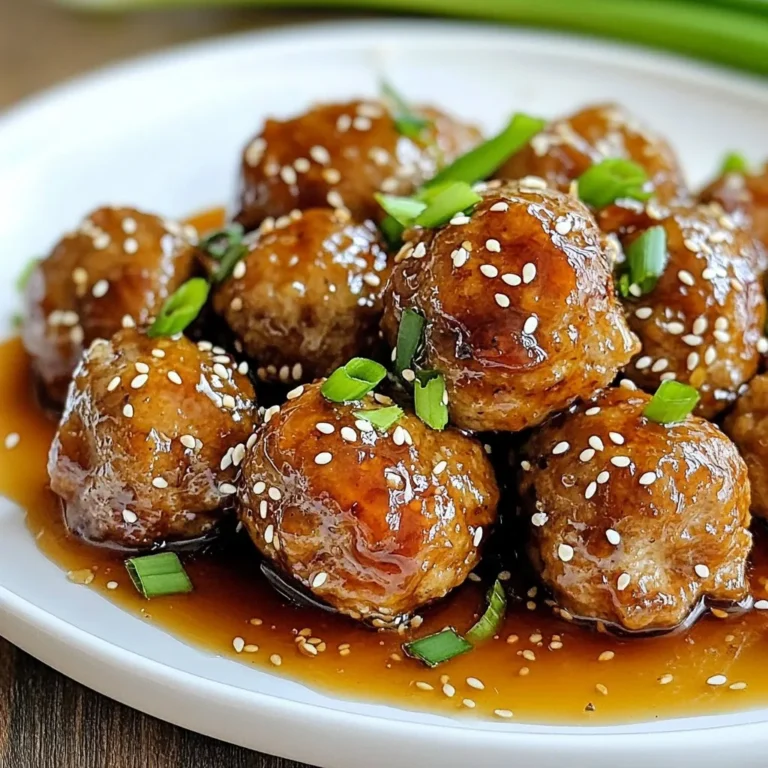 To make these sweet and savory meatballs, you need a few key items: - 1 pound ground beef (or turkey) - 1/2 cup breadcrumbs - 1/4 cup grated Parmesan cheese - 1/4 cup chopped green onions - 1 egg, lightly beaten - 2 cloves garlic, minced - 1 teaspoon salt - 1/2 teaspoon black pepper - 1/2 teaspoon Italian seasoning - 1/2 cup honey - 1/4 cup soy sauce (low-sodium) - 1 tablespoon sesame oil - 1 tablespoon rice vinegar - Sesame seeds and additional green onions for garnish These ingredients come together to create juicy meatballs and a rich sauce. The honey adds sweetness, while the soy sauce brings depth and umami. You can switch things up with some optional ingredients. Try adding: - Fresh herbs like parsley or cilantro for extra flavor. - Red pepper flakes for a spicy kick. - Chopped bell peppers or carrots for added crunch. These choices let you tailor the meatballs to your taste. If you need to make swaps, here are some ideas: - Use ground chicken or pork instead of beef or turkey. - Swap breadcrumbs for crushed crackers or oats for a gluten-free option. - Replace Parmesan with any hard cheese you have on hand. These substitutions keep the dish tasty while fitting your dietary needs. With these ingredients and tips, you'll create a delightful dish that everyone will enjoy! {{ingredient_image_1}} To start, gather your ingredients. In a large bowl, mix 1 pound of ground beef (or turkey) with 1/2 cup of breadcrumbs. Then, add 1/4 cup of grated Parmesan cheese and 1/4 cup of chopped green onions. Next, crack an egg and beat it lightly. Pour it into the mix along with 2 minced garlic cloves, 1 teaspoon of salt, 1/2 teaspoon of black pepper, and 1/2 teaspoon of Italian seasoning. Use your hands to mix everything well. Once it's combined, form the mixture into small meatballs, about 1 inch in size. Place them on a plate and set them aside. Now, let's prepare the sauce. In a small bowl, whisk together 1/2 cup of honey, 1/4 cup of low-sodium soy sauce, 1 tablespoon of sesame oil, and 1 tablespoon of rice vinegar. Set this sauce aside. Next, pour 1 cup of water into the Instant Pot and place a trivet inside. This keeps the meatballs above the water. Arrange the meatballs on the trivet in a single layer. Drizzle your honey garlic sauce over each meatball. Secure the lid on the Instant Pot. Set it to cook on high pressure for 10 minutes. After cooking, let the pressure release naturally for 5 minutes. Then, quick-release any remaining pressure and open the lid. Carefully remove the meatballs with tongs and place them on a serving platter. For a thicker sauce, switch the Instant Pot to 'Sauté' mode. Simmer the remaining sauce for 5 to 7 minutes. Once it thickens, drizzle it over the meatballs. For a nice finish, sprinkle sesame seeds and extra green onions on top. Enjoy your delicious honey garlic meatballs! For great meatballs, start with fresh meat. Use ground beef or turkey for the best taste. Mix your ingredients well in a bowl. This helps create a good texture. Make sure to add breadcrumbs and cheese for moisture and flavor. Form meatballs about one inch wide. This size cooks evenly and stays juicy. One mistake is packing the meat too tightly. This makes meatballs tough. Another error is not seasoning enough. Salt and pepper are key for flavor. Don’t skip the garlic and herbs. They add a nice touch to the taste. Lastly, avoid cooking meatballs directly in the water. Use a trivet to keep them above the liquid. To cook meatballs evenly, arrange them in a single layer on the trivet. This allows steam to circulate around each meatball. If you stack them, some may not cook through. Always use enough water—one cup is perfect. For best results, follow the cooking time closely. Letting the pressure release naturally helps keep them tender. Pro Tips Use Fresh Ingredients: Fresh garlic and green onions enhance the flavor of your meatballs significantly. Opt for fresh over dried for the best results. Alternate Protein: For a lighter version, substitute ground beef with ground turkey or chicken. Adjust the cooking time slightly if using leaner meats. Thicken the Sauce: If you prefer a thicker sauce, simmer it on the 'Sauté' mode for a longer duration, stirring occasionally to prevent burning. Freezing Meatballs: These meatballs freeze well! Prepare a double batch, cook them, and freeze them in sauce for an easy meal later on. {{image_2}} You can use different meats for your meatballs. Ground beef gives a rich flavor. Turkey makes them lighter and healthier. Chicken is another good choice. It adds a mild taste. Each meat brings its own twist. You can mix meats too for a unique flavor. Just remember to adjust cooking times if needed. The honey garlic sauce is sweet and savory. But you can change it up! Add sriracha for heat. A dash of red pepper flakes works well too. For a sweeter version, add more honey. You can even use teriyaki sauce for a fun twist. Each variation gives a new taste to the meatballs. You can serve these meatballs in many ways. Try them over steamed rice for a filling meal. Noodles are also great to pair with the meatballs. Toss in some stir-fried vegetables for extra crunch. You can even serve them as a tasty appetizer. The options are endless, so get creative! After enjoying your Instant Pot honey garlic meatballs, store leftovers safely. Let them cool down first. Then, place them in an airtight container. This keeps them fresh and tasty. Store them in the fridge for up to four days. If you have more to save, try freezing them instead. To reheat your meatballs, you have a few easy options. You can use the microwave. Place the meatballs on a plate and cover them with a damp paper towel. Heat for about one to two minutes. Check if they are hot all the way through. If not, heat them for more time. You can also reheat them on the stove. Add a bit of water or sauce to a pan, then add the meatballs. Heat on medium until warmed through, stirring often. Freezing meatballs is a great way to save time. After they cool, place meatballs in a single layer on a baking sheet. Freeze them for about an hour. Once frozen, transfer them to a freezer-safe bag. Remove as much air as you can from the bag. Label the bag with the date. You can freeze the meatballs for up to three months. When ready to eat, thaw them in the fridge overnight before reheating. To make honey garlic sauce, you need just a few simple items. Mix together: - 1/2 cup honey - 1/4 cup soy sauce (low-sodium) - 1 tablespoon sesame oil - 1 tablespoon rice vinegar - 2 cloves minced garlic Whisk these ingredients in a bowl until smooth. This sauce brings sweet and savory flavors to your meatballs. You can adjust the honey for more sweetness or add more garlic for a stronger taste. Yes, you can cook frozen meatballs in the Instant Pot! Simply place the frozen meatballs on the trivet. Pour 1 cup of water in the pot. Set the Instant Pot to cook on high pressure for 12-15 minutes. The sauce will still coat the meatballs nicely. Just remember to let them cook a bit longer than fresh ones. Honey garlic meatballs taste great with many sides. Here are some tasty options: - Steamed rice - Noodles (like lo mein or rice noodles) - Stir-fried vegetables - A simple green salad These sides balance the sweet and savory flavors of the meatballs. Each bite will be a delight! In this post, we explored how to make honey garlic meatballs. We covered key ingredients and substitutions, plus step-by-step cooking instructions. I shared tips for perfect meatballs and how to avoid common mistakes. Variations let you get creative with different meats and sauces. Proper storage and reheating tips help you enjoy leftovers. By following these steps, you can create a dish that impresses every time. Enjoy your cooking adventure!