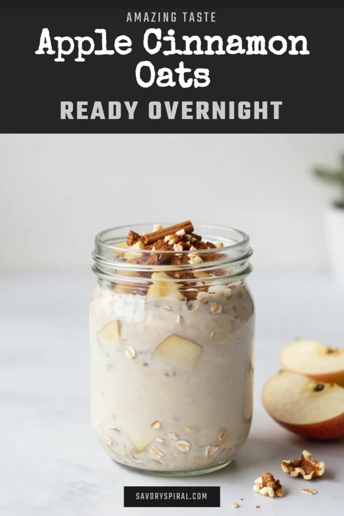 Start your day with delicious Apple Cinnamon Overnight Oats, the perfect healthy breakfast recipe! This easy oatmeal recipe combines rolled oats, chia seeds, and diced apples for a nutritious start. Simply mix your ingredients and let them soak overnight for quick morning bliss. Ideal for busy mornings, this overnight oats with apple can be customized with your favorite toppings. Try it now and enjoy a wholesome breakfast! #HealthyBreakfast #OvernightOats #OatmealRecipe #CinnamonOats