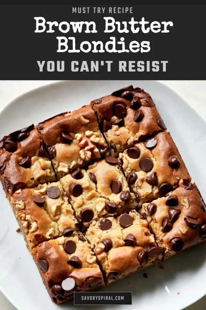 Indulge in these Chewy Brown Butter Blondies that are sure to delight your taste buds! This easy blondie dessert combines rich brown butter, sweet brown sugar, and chocolate chips, making it the perfect chewy blondie recipe. Add walnuts for an extra crunch in these delicious chocolate chip blondies. Perfect for sharing or enjoying solo! Save this recipe for the ultimate treat! #Blondies #BrownButterBlondies #ChewyBlondies #Desserts