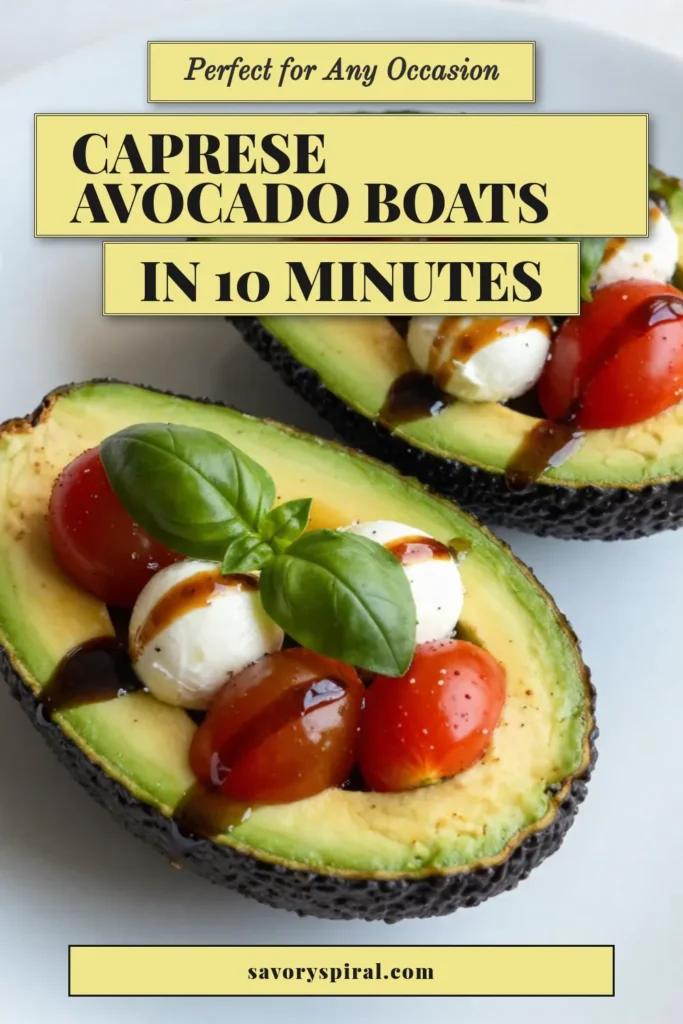 Looking for a fresh and flavorful dish? Try these Caprese Stuffed Avocado Boats! This simple recipe combines ripe avocados with cherry tomatoes and mozzarella for a vibrant twist on healthy avocado dishes. Perfect for quick appetizers with avocado, these mozzarella stuffed avocados are not just tasty but also packed with nutrients. Save this recipe for your next gathering and enjoy a burst of flavor! #CapreseStuffedAvocado #AvocadoRecipes #HealthyDishes #QuickAppetizers