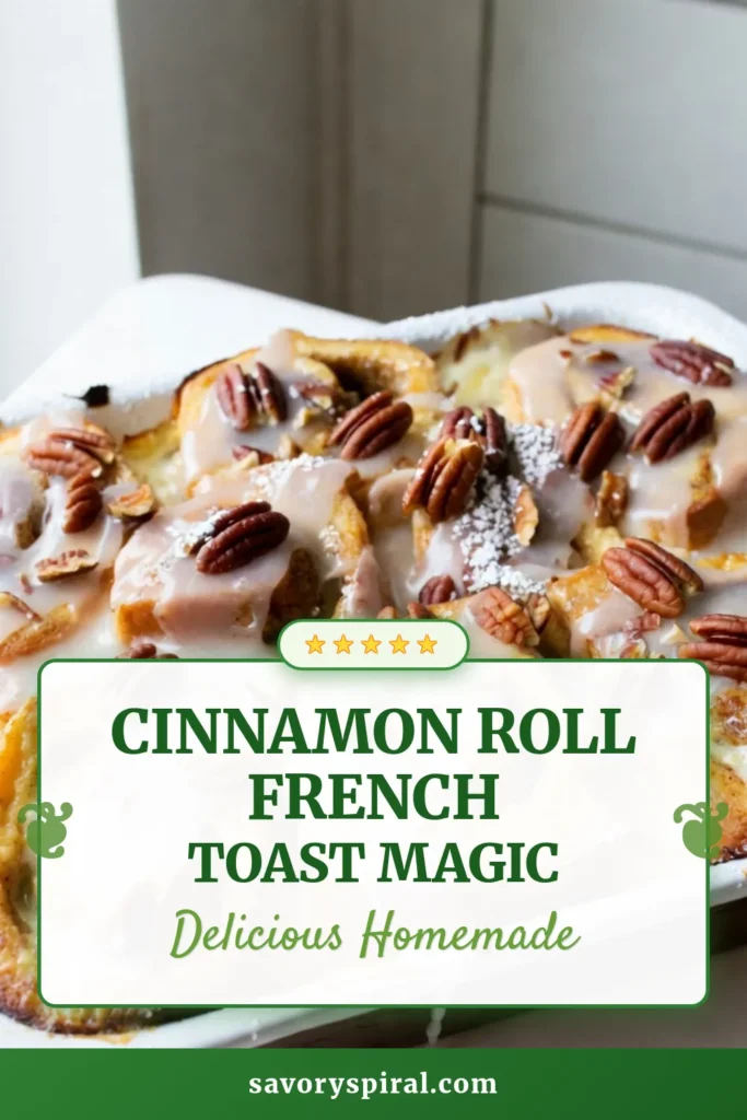 Indulge in a delicious Cinnamon Roll French Toast Bake, the perfect easy breakfast casserole for any occasion! This baked cinnamon roll recipe combines fluffy cinnamon rolls with a creamy custard, creating a mouthwatering dish that's ideal for brunch ideas with cinnamon rolls. Try this simple cinnamon roll bake recipe that's sure to impress your family and friends. Save for your next gathering! #breakfast #cinnamonrolls #brunch #recipeideas