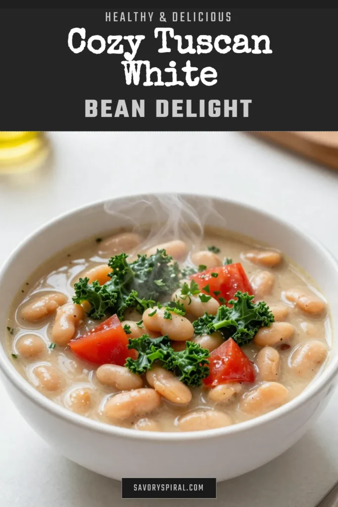 Warm up with this delicious Tuscan white bean soup, a healthy bean soup bursting with flavor! This easy kale soup recipe features cannellini beans, vegetable broth, and fresh veggies for a nutritious meal your family will love. Perfect for cozy dinners or meal prep, it's a must-try in your cannellini bean recipes collection. Click to explore this hearty soup and save for later! #TuscanWhiteBeanSoup #HealthyBeanSoup #KaleSoupRecipe #CannelliniBeanRecipes