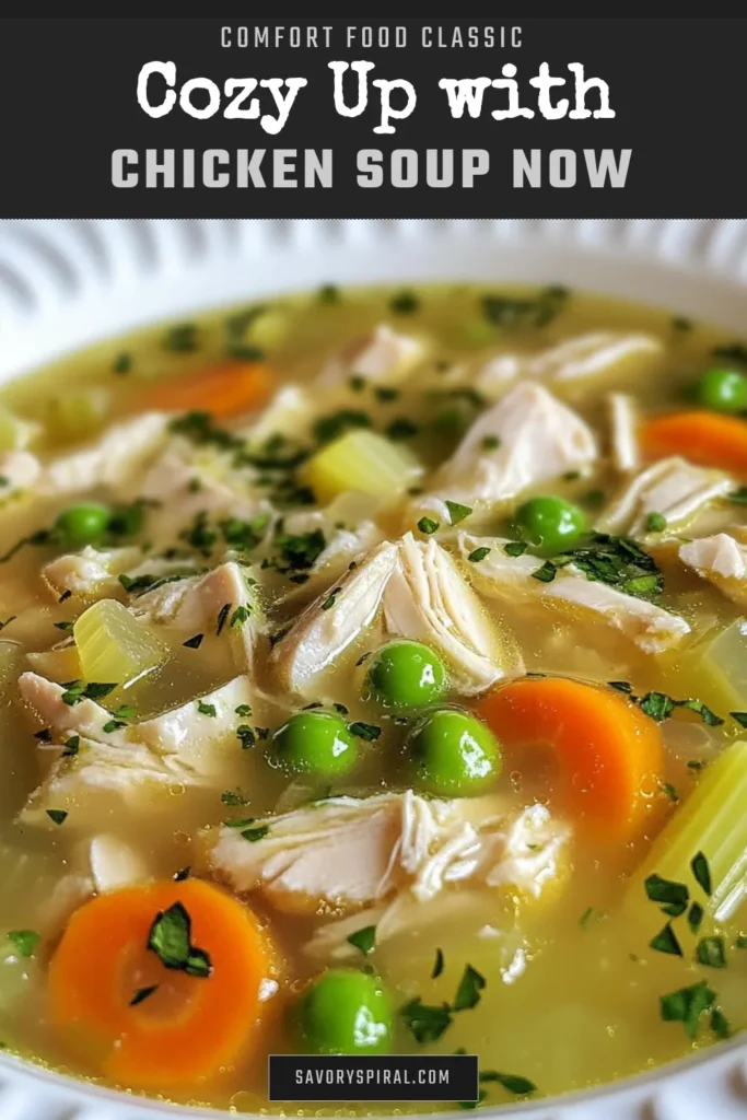 Warm up with this easy homemade chicken soup recipe! Perfect for cozy nights, this heartwarming soup combines tender chicken, fresh vegetables, and aromatic herbs to create a comforting chicken soup that everyone will love. In just 35 minutes, you can enjoy a bowl of delicious goodness. Save this easy chicken soup recipe for the next time you need a quick and satisfying meal! #ChickenSoup #HomemadeSoup #ComfortFood #EasyRecipes