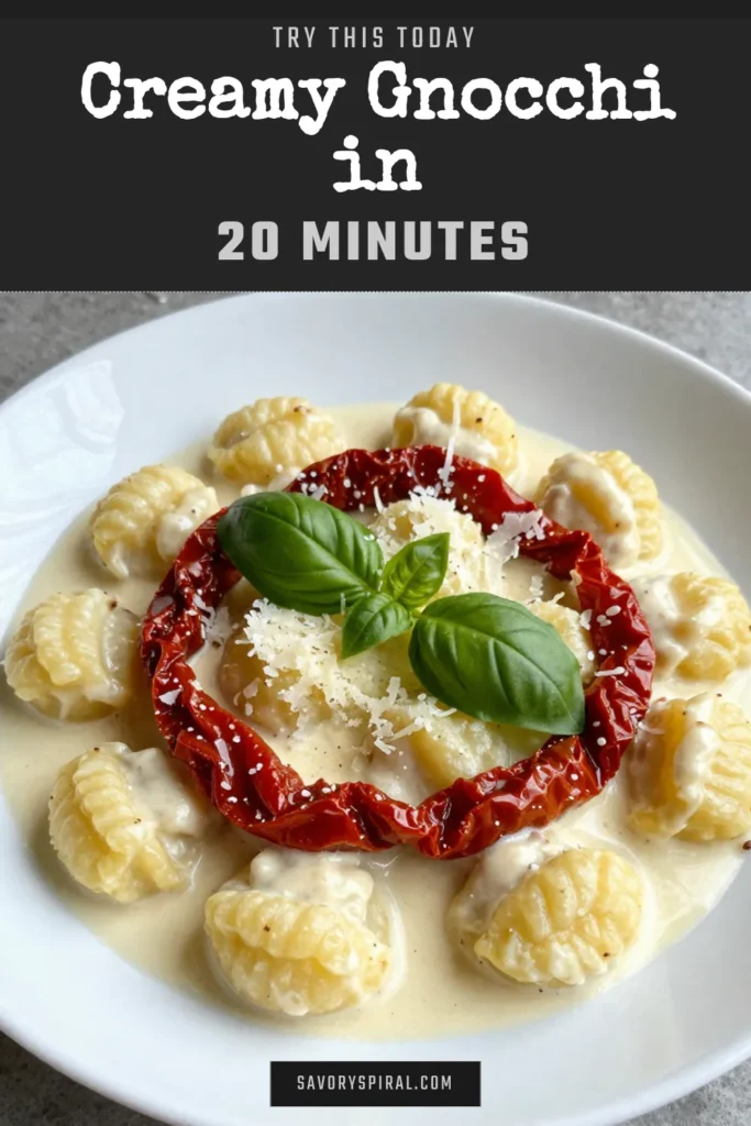 Discover this deliciously easy gnocchi recipe for creamy sun-dried tomato gnocchi. In just 20 minutes, you can whip up an irresistible Italian gnocchi dish that's perfect for quick dinner recipes. This sun-dried tomato pasta will impress your family and friends with its rich flavors and creamy texture. Don’t miss out—save this recipe for your next meal! #CreamyGnocchi #PastaLovers #ItalianRecipes #QuickDinnerIdeas
