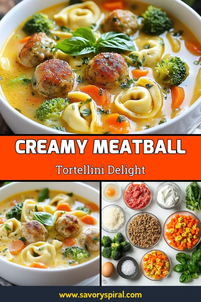 Discover the ultimate comfort food with this Creamy Italian Meatball Tortellini Soup. This easy soup recipe combines ground beef and Italian sausage meatballs with rich cheese tortellini and fresh veggies in a savory broth. Perfect for cozy nights, this Tortellini Soup Recipe is a must-try! Enjoy a bowl of this delicious Ground Beef Meatball Soup today and savor the flavors of Italy. Don’t forget to save this for later! #ItalianSoup #SoupRecipe #Tortellini #ComfortFood