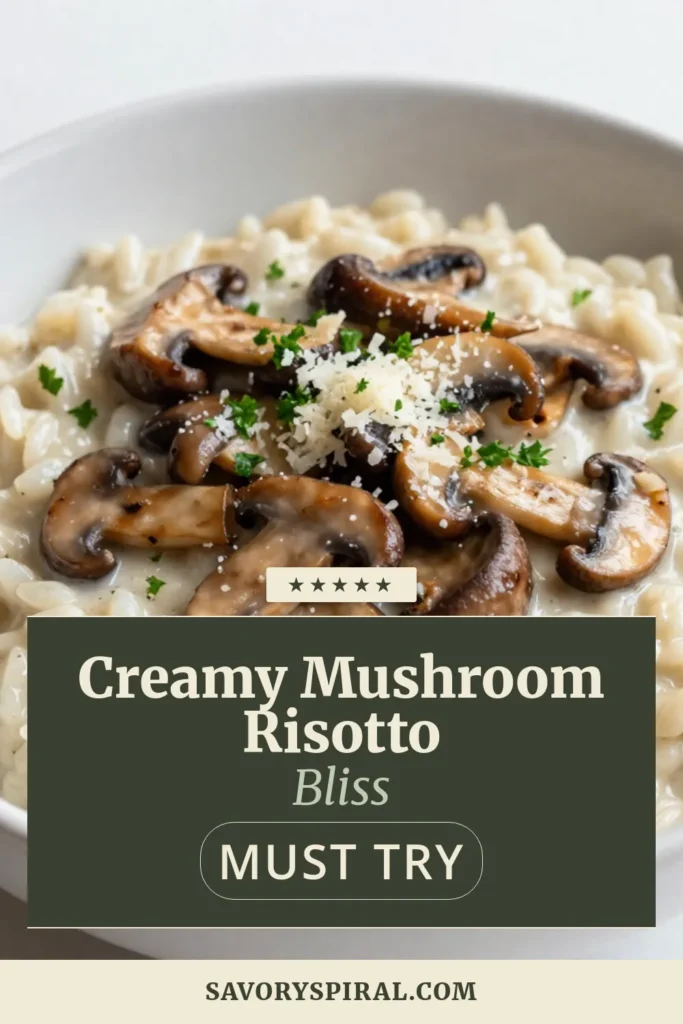 Discover the ultimate creamy mushroom risotto recipe that's both satisfying and simple! This vegetarian risotto with mushrooms uses Arborio rice for a rich, indulgent texture. Learn how to make risotto in just 30 minutes with our easy risotto recipe. Perfect for weeknight dinners or special occasions. Save this recipe for a comforting dish that everyone will love! #MushroomRisotto #VegetarianRecipe #Risotto #ComfortFood