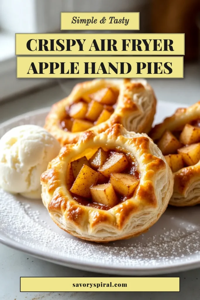 Indulge in these delicious Air Fryer Apple Hand Pies, an easy apple pie recipe that's perfect for any occasion. Made with fresh apples and a sprinkle of cinnamon, these cinnamon apple hand pies are crispy on the outside and sweet on the inside. Discover the simplicity of dessert air fryer recipes with this homemade apple hand pies recipe. Don’t miss out—save this recipe for your dessert list! #AirFryerRecipes #AppleDesserts #EasyRecipes #HandPies