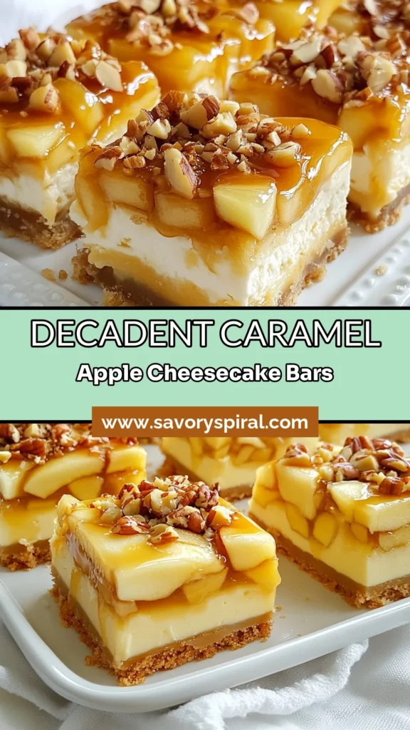 Indulge in the perfect fall dessert with these Caramel Apple Cheesecake Bars! This easy cheesecake dessert combines creamy cheesecake, fresh apples, and a drizzle of caramel for a delightful taste sensation. Follow our simple no bake cheesecake bars recipe for a delicious apple dessert that’s perfect for gatherings. Save this recipe for your autumn baking adventures! #CaramelAppleCheesecakeBars #FallDessertRecipes #EasyCheesecakeDessert #AppleDessertRecipes