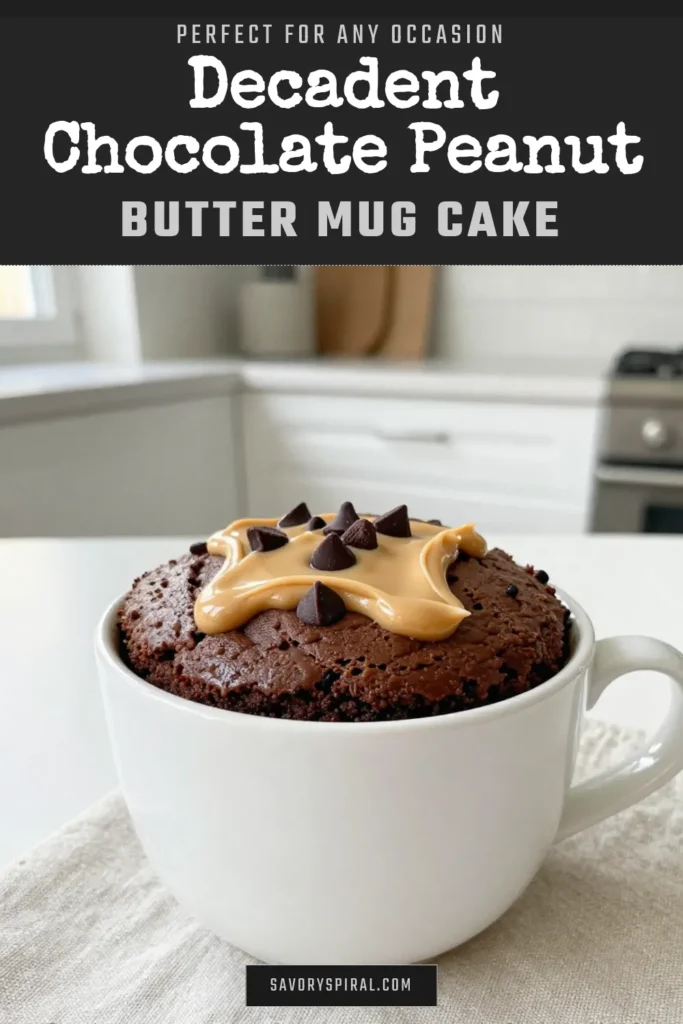 Indulge in this delicious Chocolate Peanut Butter Mug Cake, the ultimate microwave mug cake recipe for a quick chocolate dessert! Perfect for satisfying your sweet tooth in just minutes, this easy mug cake dessert makes a single serving that’s rich and chocolatey. Ready in under 5 minutes, it’s the ideal treat for busy days. Try it tonight and elevate your dessert game! Save this recipe now! #MugCake #ChocolateDessert #PeanutButterLover #EasyRecipes