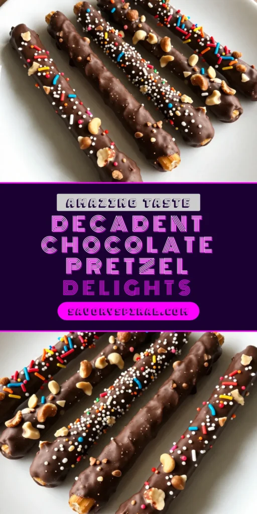 Indulge in these delicious Chocolate Dipped Pretzel Rods, an easy dessert recipe perfect for any occasion! These homemade chocolate treats combine crunchy pretzel rod snacks with rich chocolate and your choice of fun toppings. Whether you prefer sprinkles, nuts, or cookies, these chocolate pretzel rods are customizable to your taste. Make them for parties or simply as a sweet treat. Save this recipe and impress your friends! #ChocolateDippedPretzelRods #EasyDessertRecipes #HomemadeChocolateTreats #PretzelRodSnacks