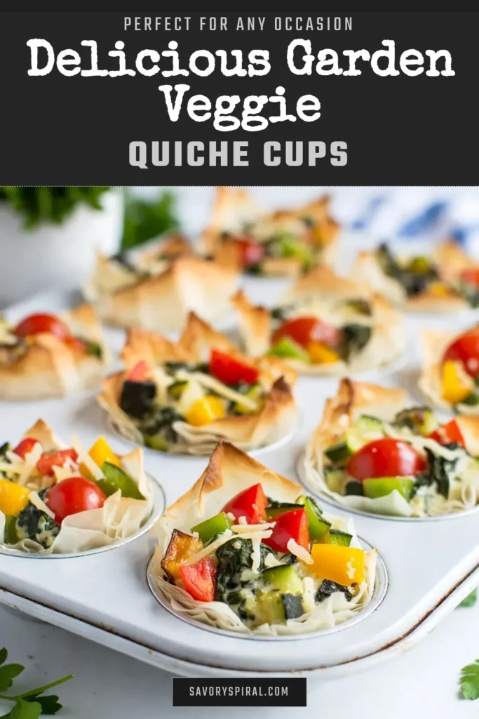Try these delicious Garden Veggie Quiche Cups for a healthy twist on a classic favorite! This Easy Quiche Cups recipe is packed with nutritious veggies like bell peppers, spinach, and zucchini, making it a perfect healthy vegetable quiche option. Ideal for brunch or as a quick veggie snack idea, they are sure to please everyone. Save this recipe for a tasty, guilt-free delight! #GardenVeggieQuiche #QuicheCupsRecipe #HealthySnacks #EasyQuicheCups