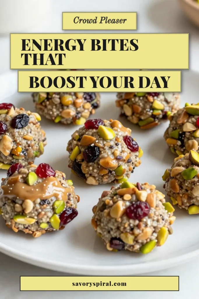 Looking for a quick and healthy snack? Try these delicious Cranberry Pistachio Energy Bites! Perfect as no-bake energy balls, they combine rolled oats, almond butter, and sweet dried cranberries for a burst of flavor. These gluten-free snack recipes are ideal for on-the-go energy. Make a batch of these almond butter energy bites and keep your energy levels up throughout the day. Save this recipe now! #CranberryPistachioEnergyBites #HealthyEnergySnacks #NoBakeEnergyBalls #GlutenFreeSnackRecipes