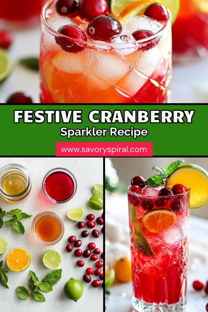 Celebrate the season with a refreshing Sparkling Cranberry Christmas Mocktail! This easy Christmas party drink combines cranberry juice, sparkling water, and a splash of citrus for a festive non-alcoholic beverage everyone will love. Perfect for holiday gatherings, this cozy drink will elevate your celebrations. Try this holiday mocktail recipe today! Save and share your bubbly creations! #CranberryChristmasMocktail #HolidayMocktailRecipes #FestiveDrinks #SparklingBeverage