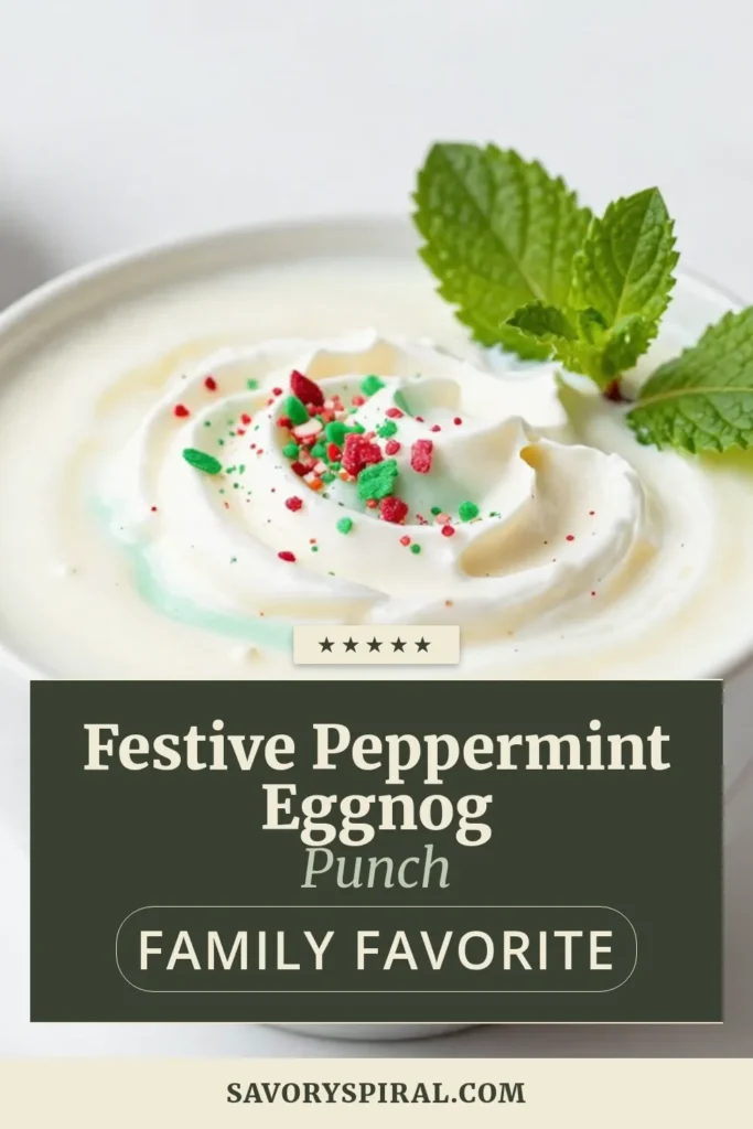 Indulge in the festive spirit with this delicious peppermint eggnog punch! This easy eggnog recipe combines creamy eggnog and peppermint syrup, making it one of the best holiday punch recipes. Perfect for your holiday gatherings, this peppermint party drink is sure to impress. Serve it chilled with whipped cream and crushed peppermint candies for a festive touch. Save this recipe for your next celebration! #PeppermintEggnogPunch #HolidayPunchRecipes #FestiveEggnogDrinks #PeppermintPartyDrinks
