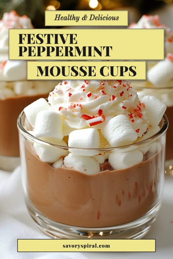 Indulge in the festive spirit with these Peppermint Hot Cocoa Chocolate Mousse Cups! This chocolate mousse cups recipe combines creamy chocolate and peppermint flavor, making it a show-stopping holiday dessert. Perfect for your next gathering, these festive chocolate desserts are easy to prepare and sure to delight. Try these peppermint dessert ideas to elevate your holiday celebrations! Save this recipe now! #PeppermintHotCocoaMousse #HolidayDessertRecipes #FestiveChocolateDesserts #PeppermintDessertIdeas
