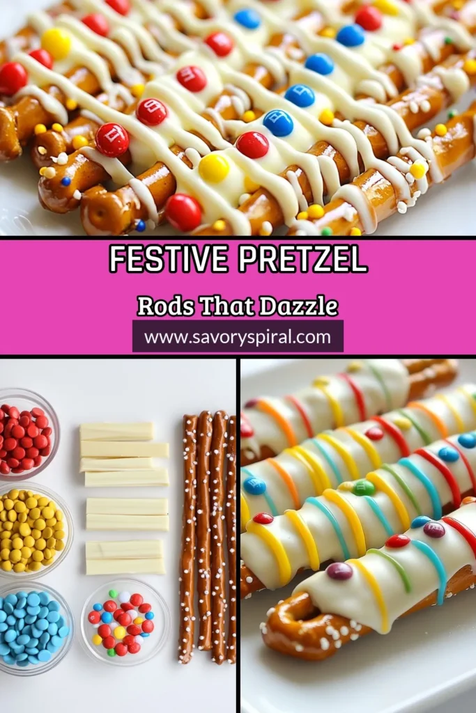 Create delightful Christmas pretzel rods with this festive candy melts recipe that kids will adore! These holiday chocolate pretzels are easy to make and perfect for parties or family gatherings. Just dip pretzel rods in chocolate, add colorful M&M’s, and chill to firmness. They’re a sweet treat to spread holiday cheer. Try these easy holiday snacks and impress everyone at your next gathering! Save this recipe for the holidays! #ChristmasTreats #HolidaySnacks #FestiveRecipes #ChocolatePretzels
