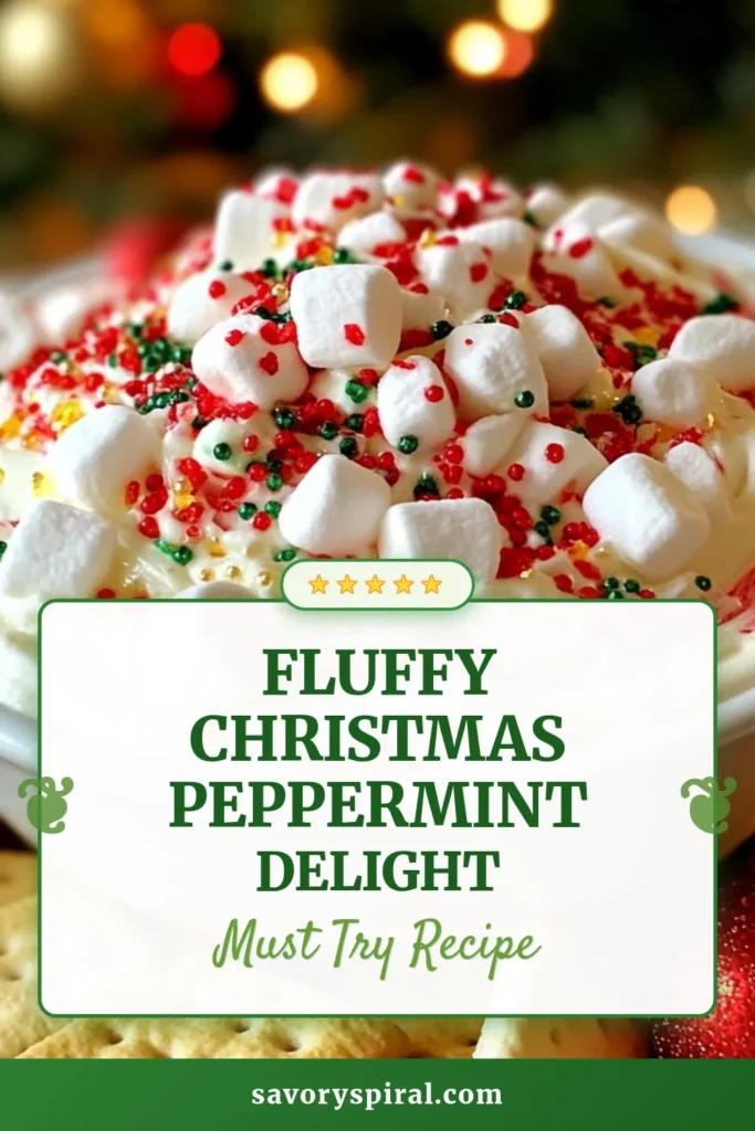 Indulge in the ultimate Christmas Peppermint Fluff Dip, a festive dessert dip recipe that will elevate your holiday gatherings! This easy holiday appetizer combines creamy goodness with the refreshing taste of peppermint, perfect for parties. Serve it alongside graham crackers, fruit slices, or pretzels for a delightful treat. Discover more Christmas dessert recipes and make this dip a holiday favorite. Don't forget to save this recipe! #ChristmasDessert #FestiveRecipes #HolidayAppetizers #PeppermintDip